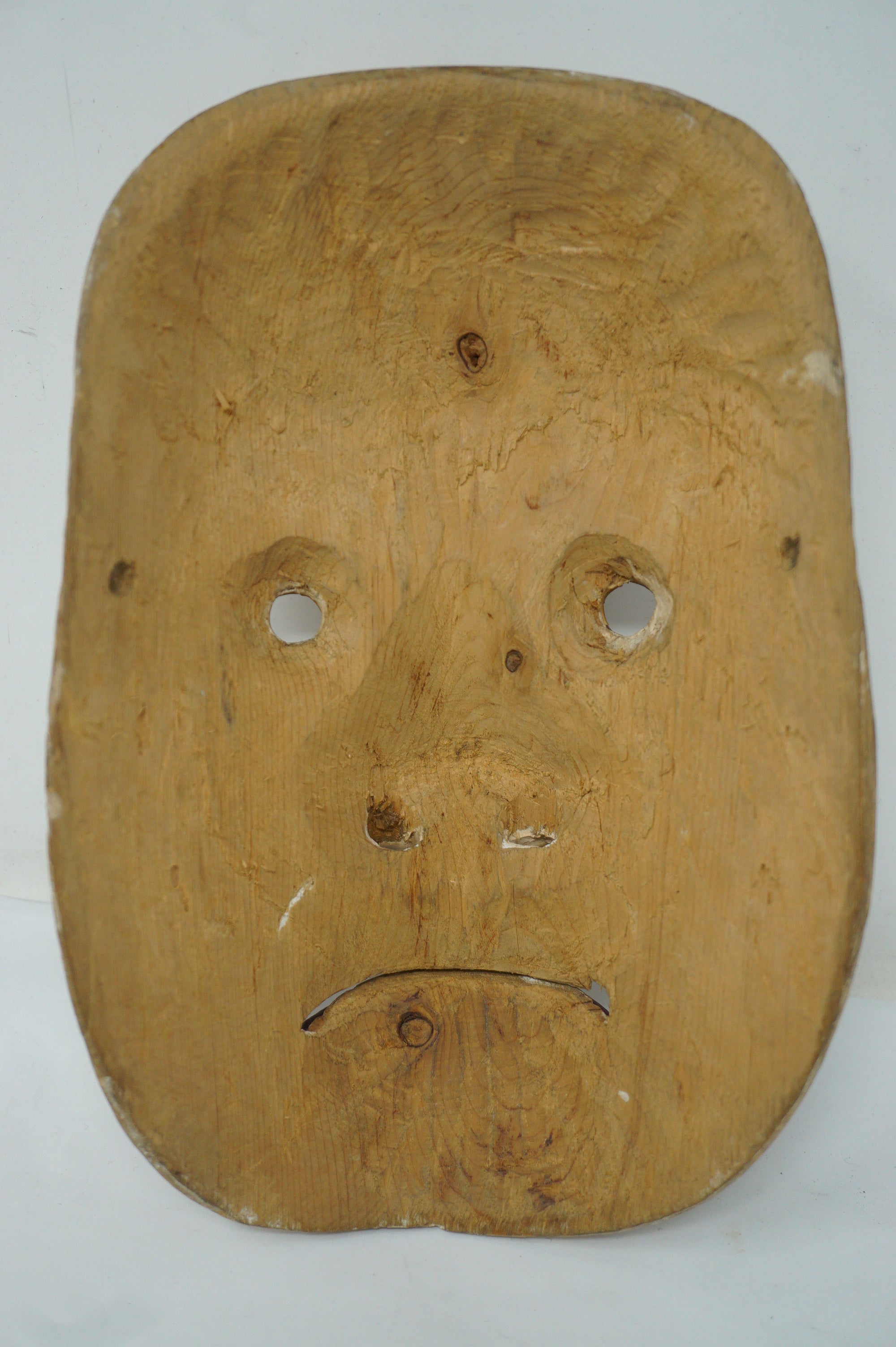 Japanese Meiji Era Noh-Theater Wooden Mask Original in Linen Bag from Japan 0331F11