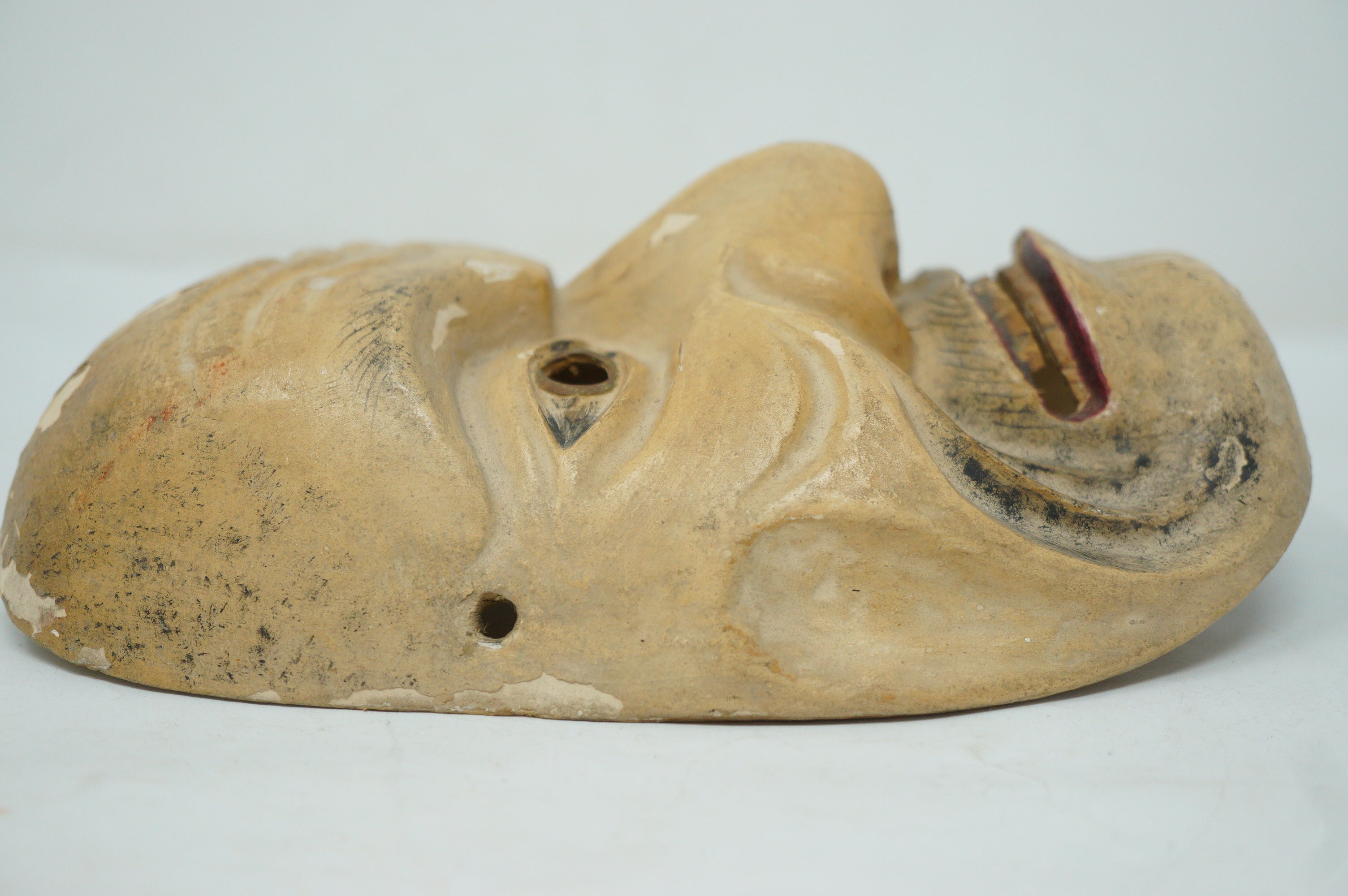 Japanese Meiji Era Noh-Theater Wooden Mask Original in Linen Bag from Japan 0331F11