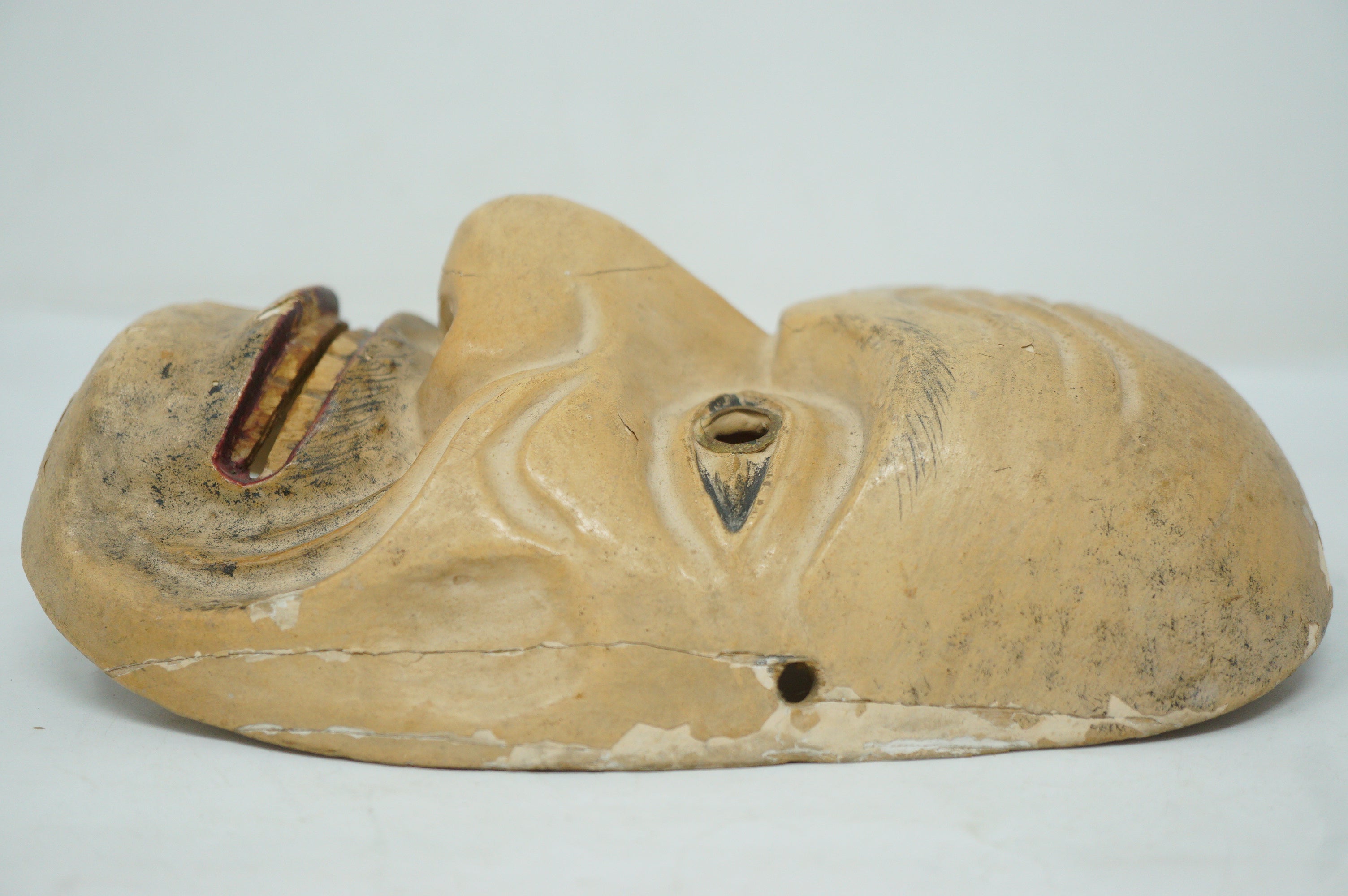 Japanese Meiji Era Noh-Theater Wooden Mask Original in Linen Bag from Japan 0331F11