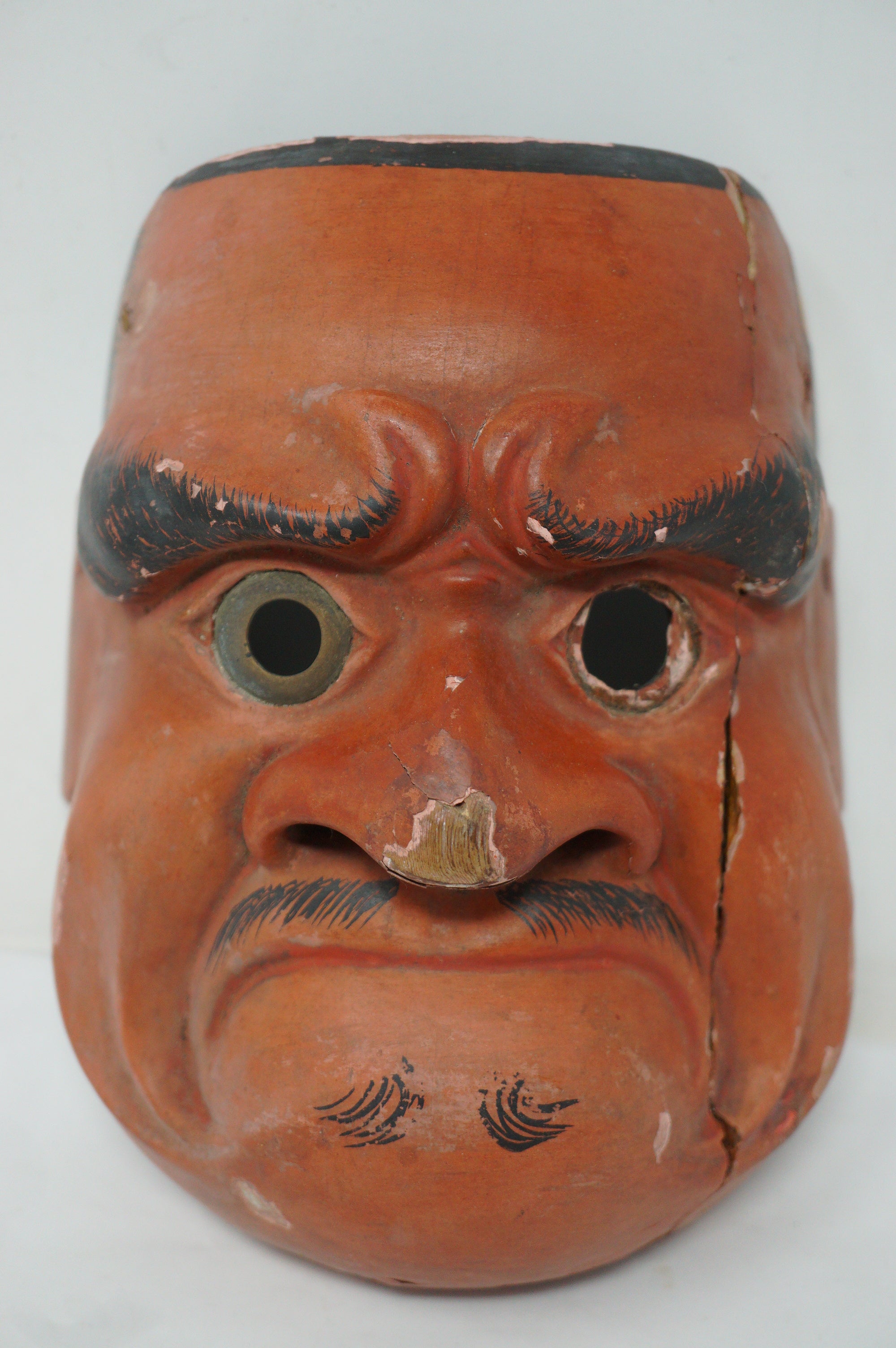 Japanese Meiji Era Noh-Theater Wooden Mask Original in Linen Bag from Japan 0331F12
