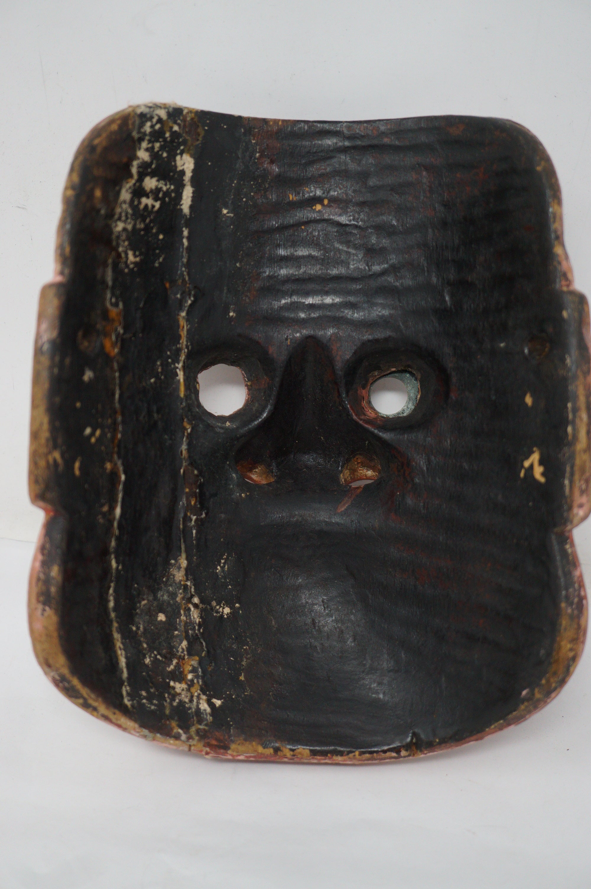 Japanese Meiji Era Noh-Theater Wooden Mask Original in Linen Bag from Japan 0331F12