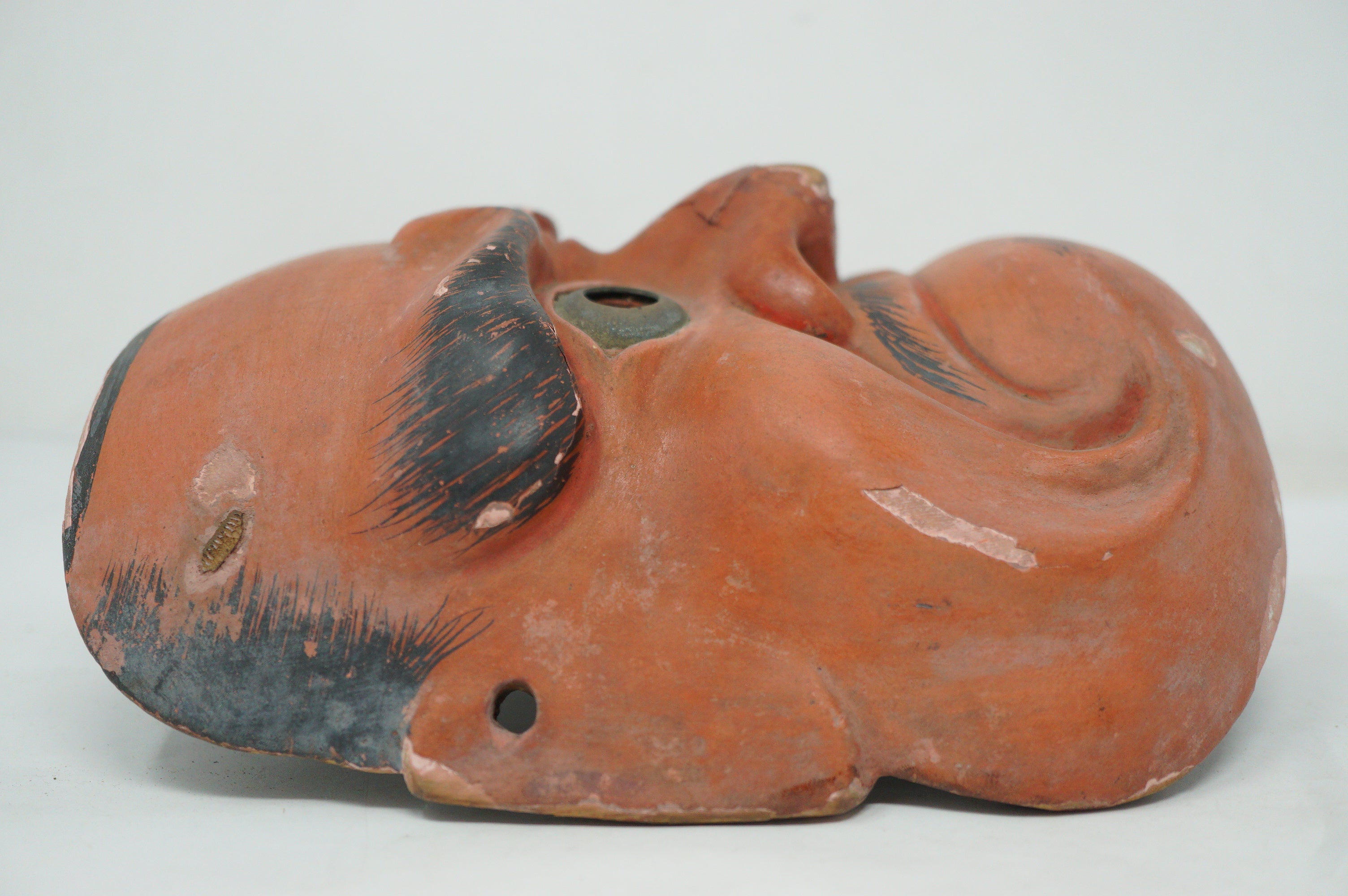 Japanese Meiji Era Noh-Theater Wooden Mask Original in Linen Bag from Japan 0331F12