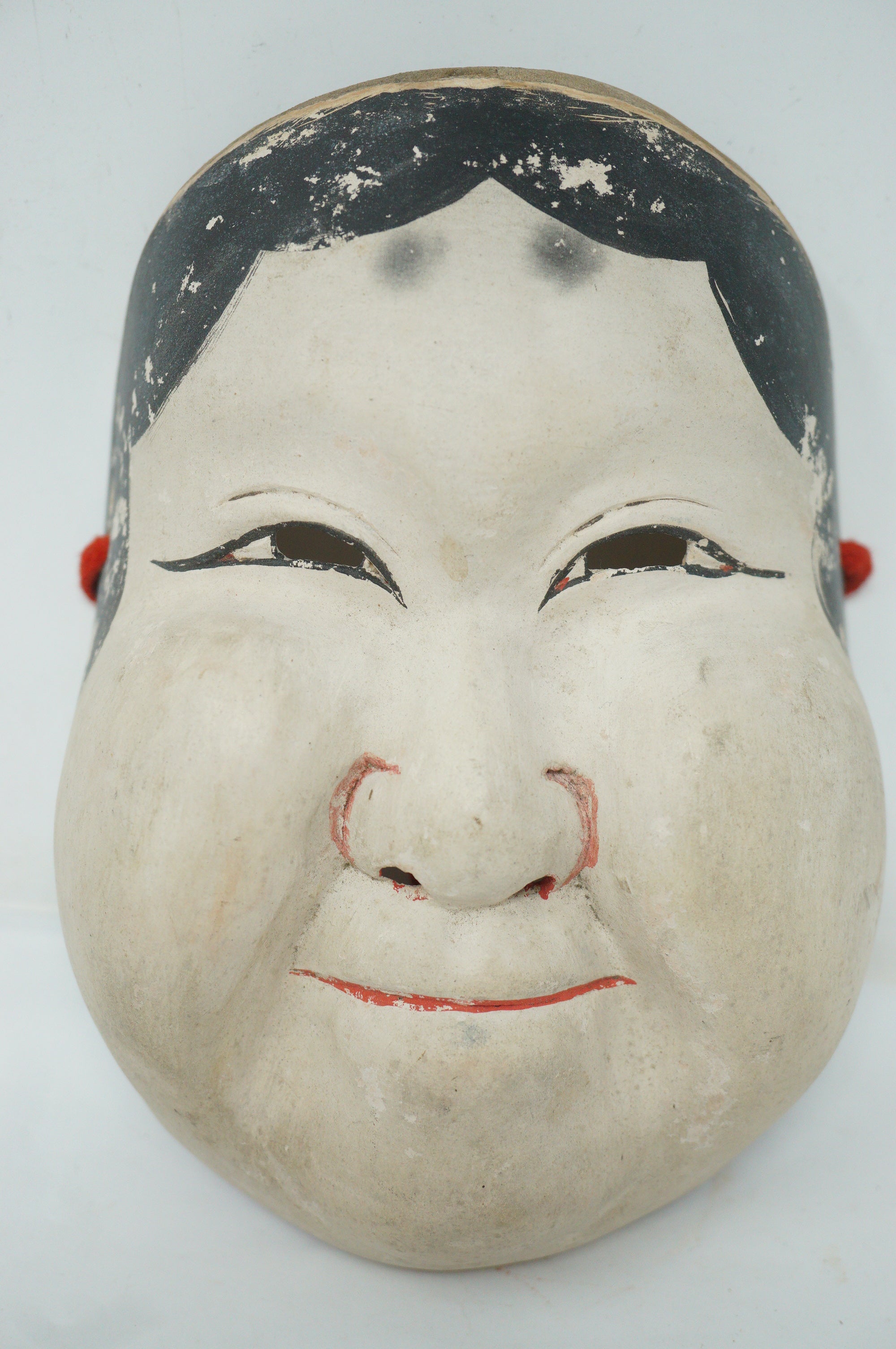 Japanese Meiji Era Noh-Theater Okame Style Wooden Mask Original in Linen Bag from Japan 0331F13