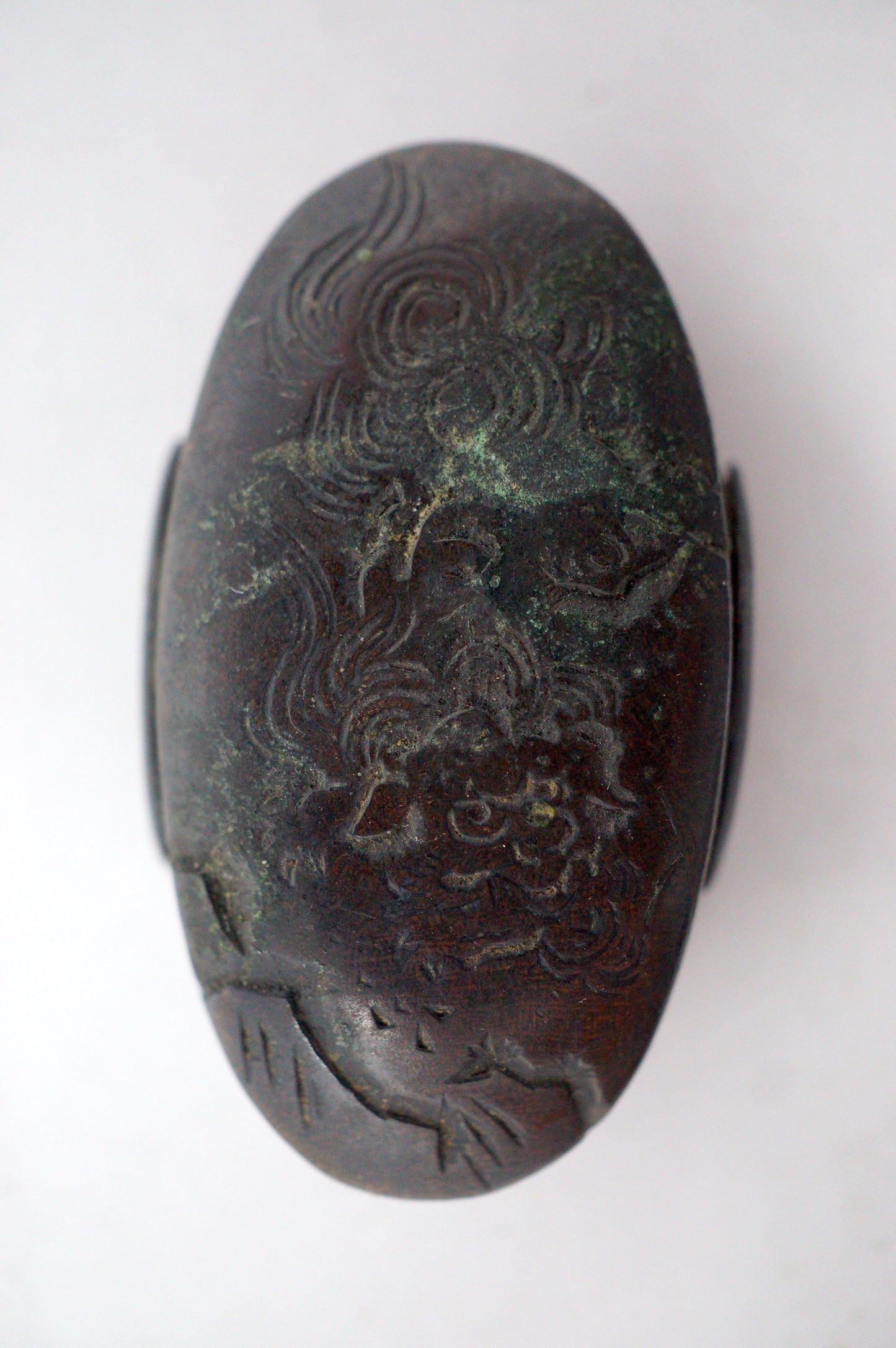 Japanese Kashira & Fuchi Sword Parts Set Shishi Liondog & Flower Design 1214D17