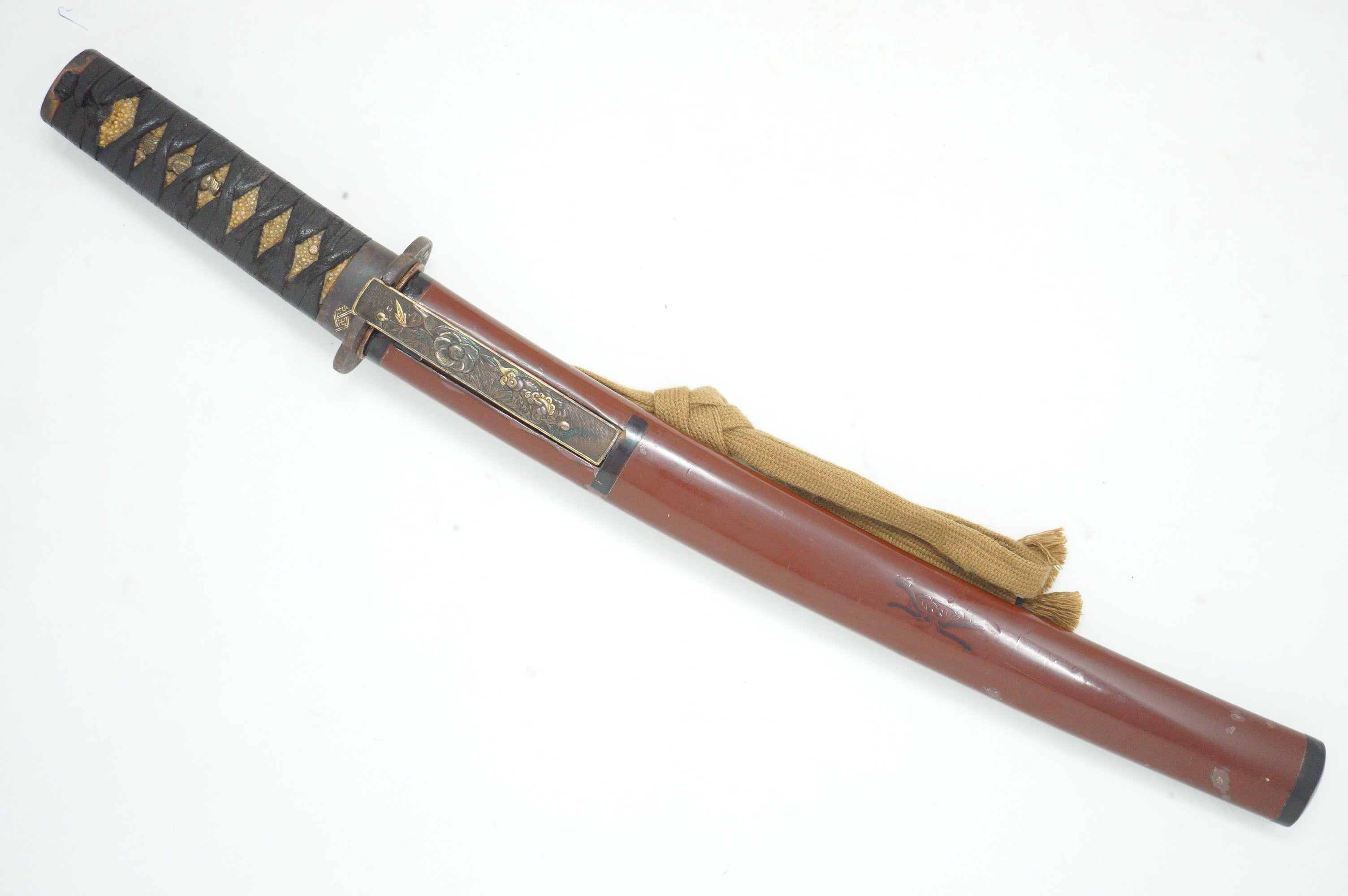 Stunning Wakizashi Sword with wooden Blade & all Accessories Antique Original from Japan 0630D18