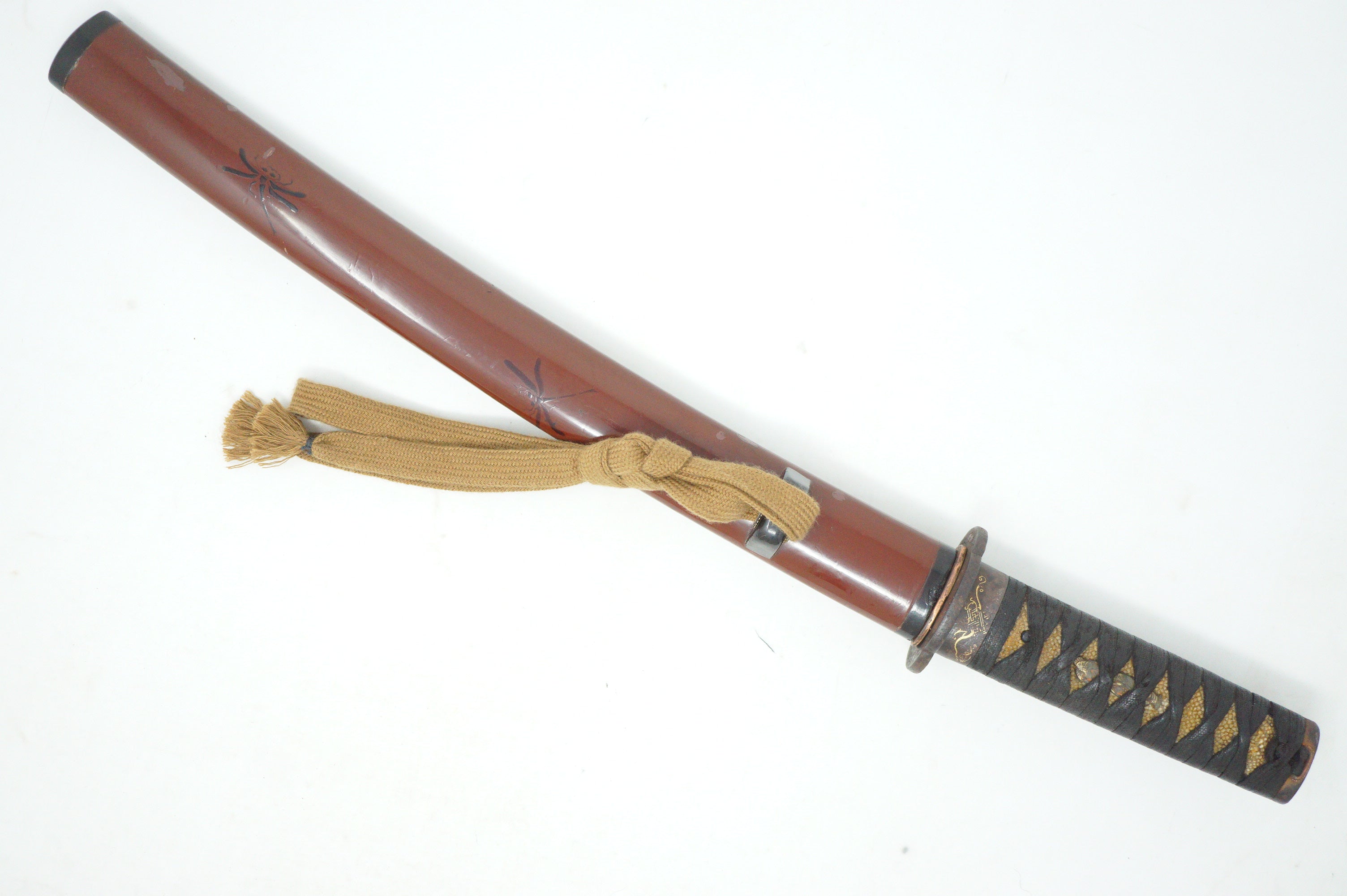 Stunning Wakizashi Sword with wooden Blade & all Accessories Antique Original from Japan 0630D18
