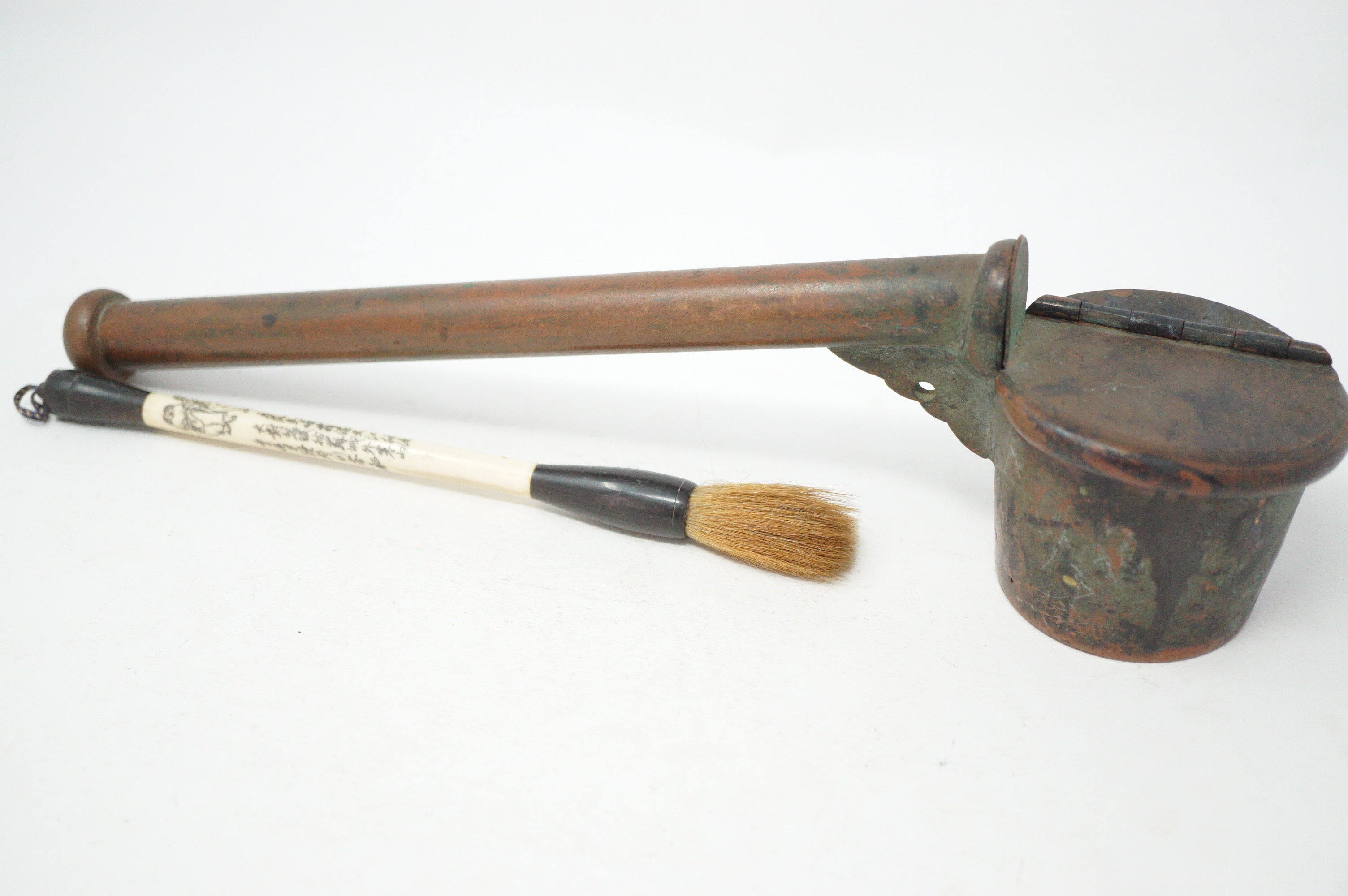 Japanese XXL Yatate Ink Container with Brush made of Copper from Japan 1030D19