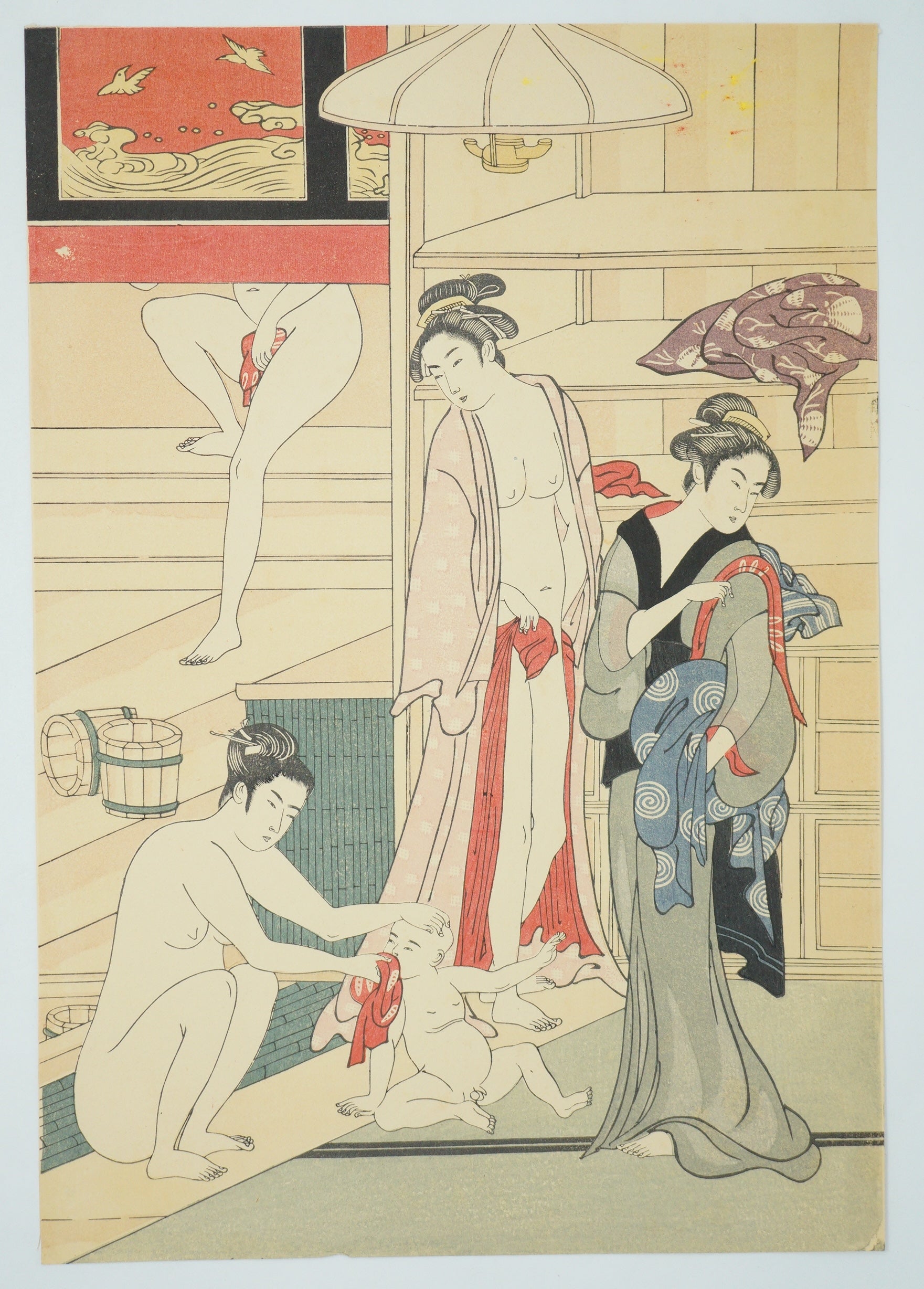 Japanese Quality 1920s Woodblock Reprint by Torii Kiyonaga - Public Bath 0904E22