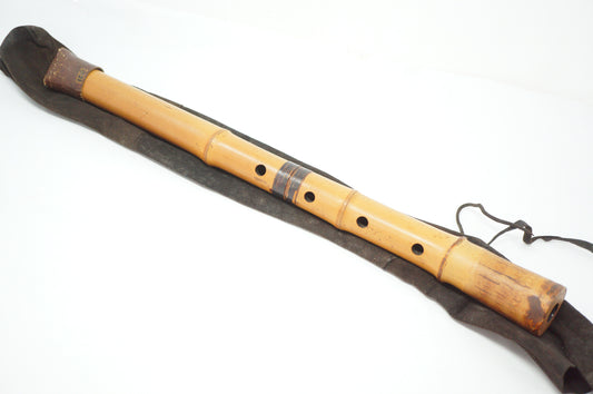 Japanese Shakuhachi Bamboo Flute in Original Bag Vintage Instrument from Japan 1208D2