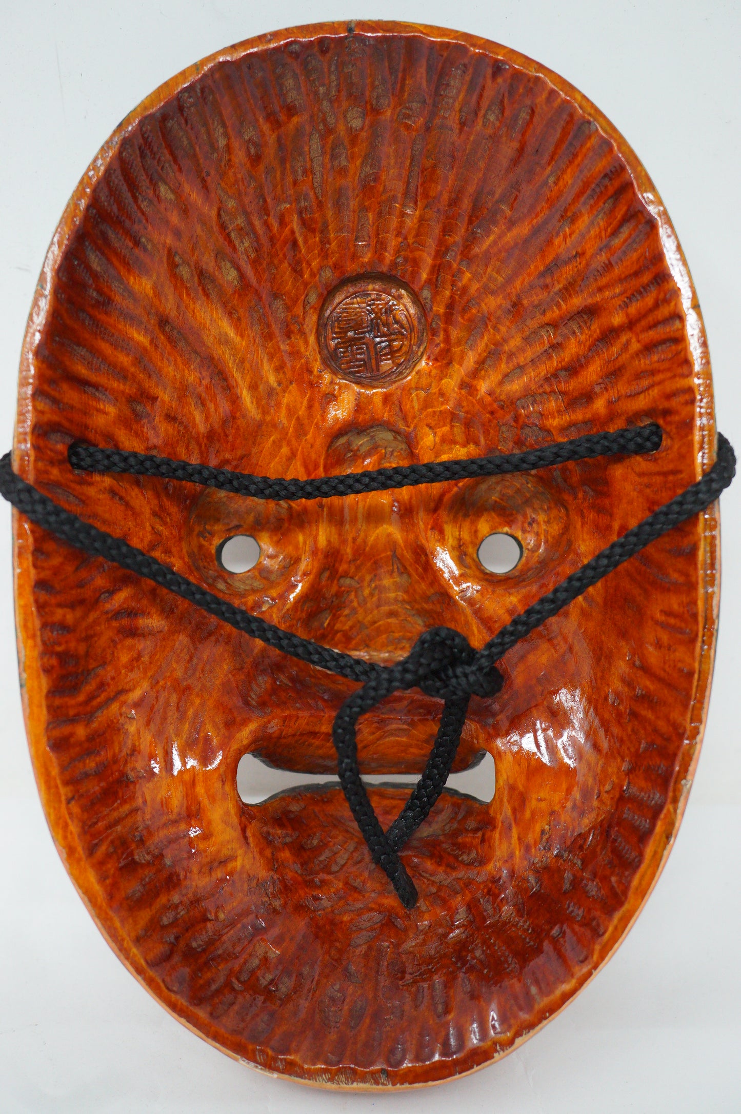 Japanese Wooden Noh Theater Mask Unique & Signed Piece in Quality Silk Bag from Japan 0425F30