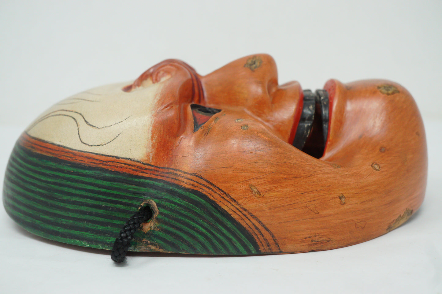 Japanese Wooden Noh Theater Mask Unique & Signed Piece in Quality Silk Bag from Japan 0425F30