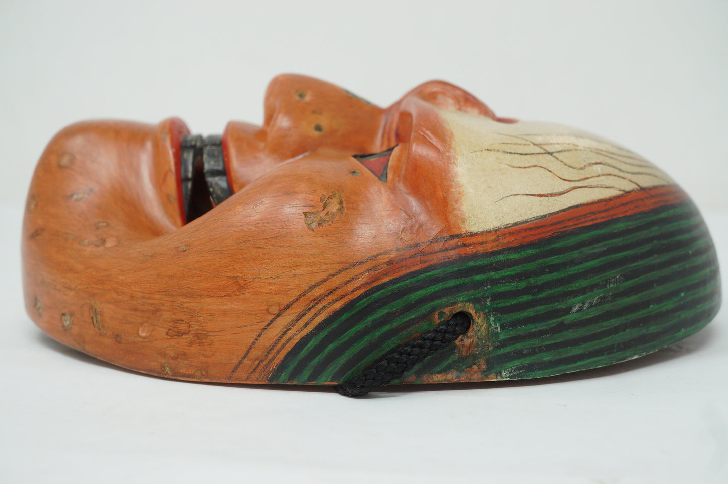 Japanese Wooden Noh Theater Mask Unique & Signed Piece in Quality Silk Bag from Japan 0425F30
