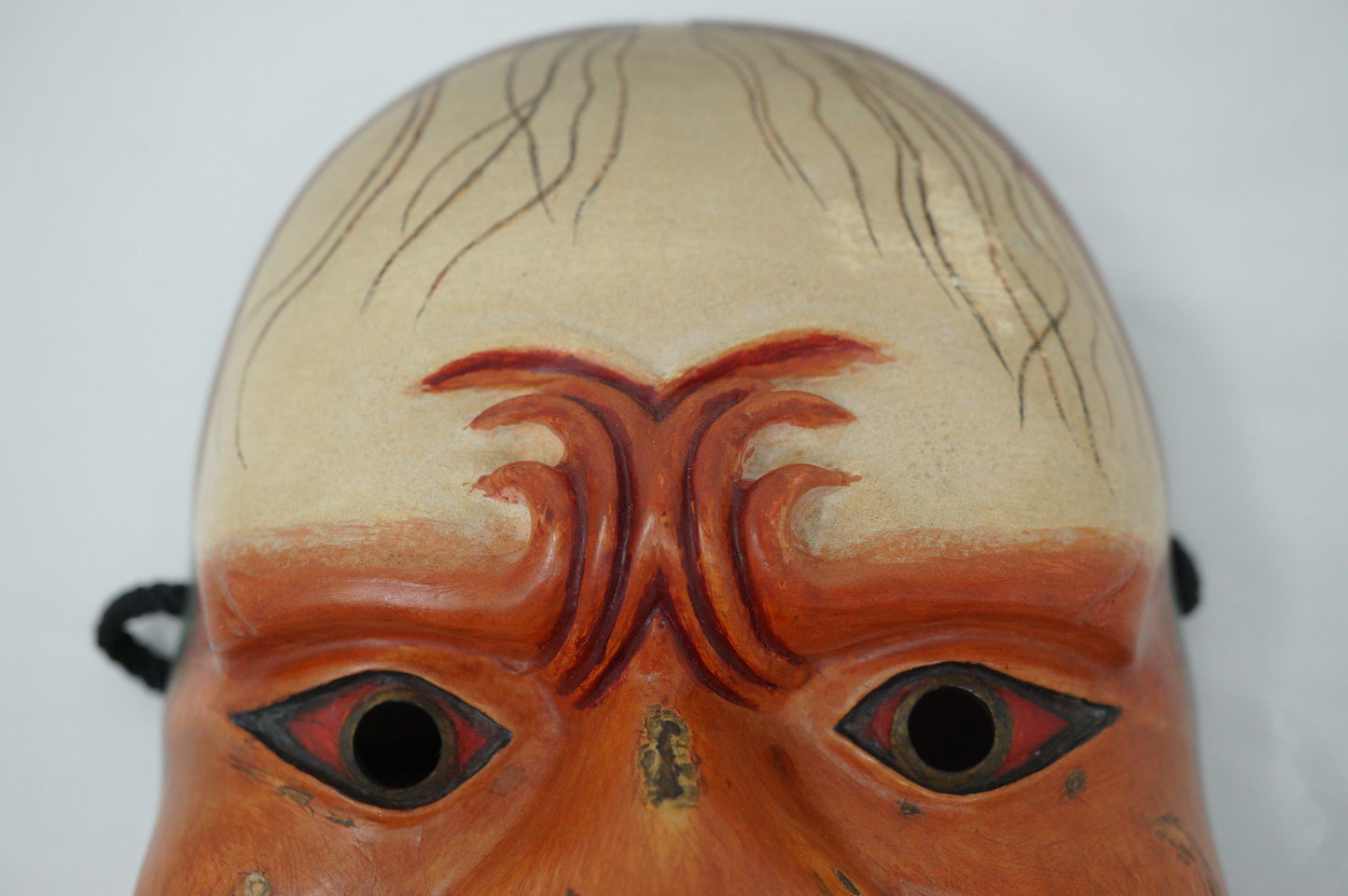 Japanese Wooden Noh Theater Mask Unique & Signed Piece in Quality Silk Bag from Japan 0425F30