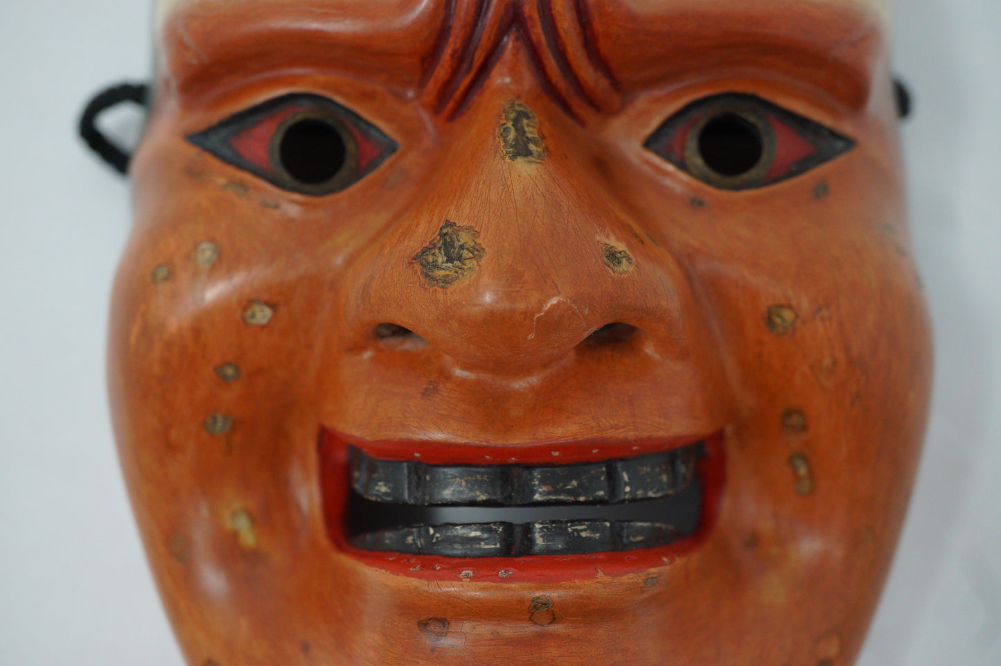 Japanese Wooden Noh Theater Mask Unique & Signed Piece in Quality Silk Bag from Japan 0425F30