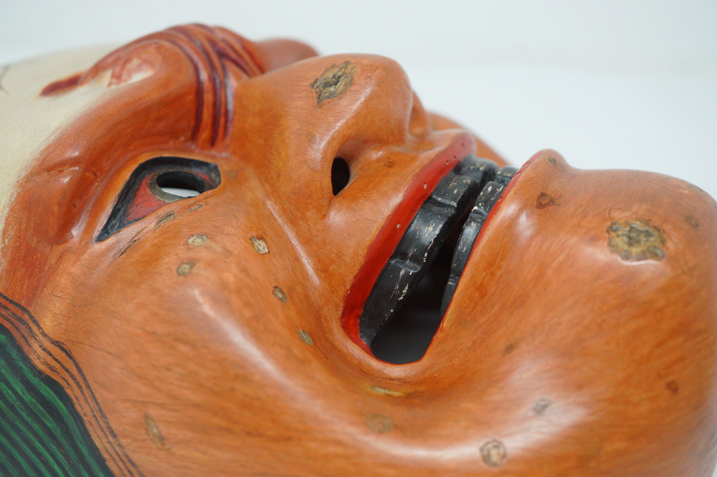 Japanese Wooden Noh Theater Mask Unique & Signed Piece in Quality Silk Bag from Japan 0425F30