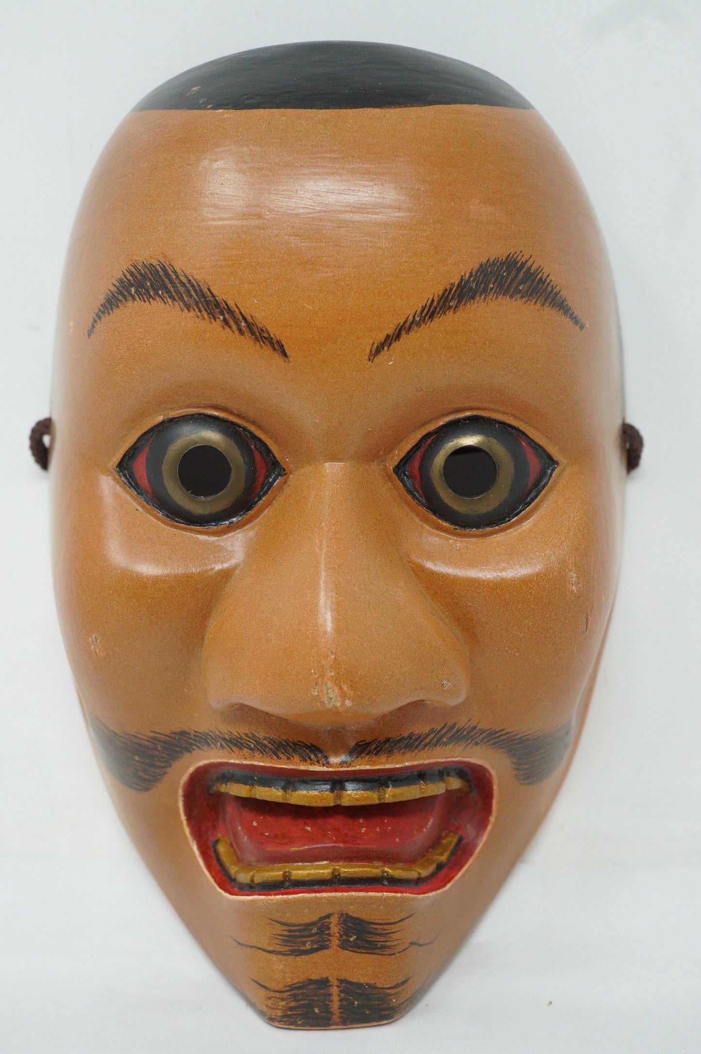 Japanese Ko-Tobide Noh Theater Wooden Mask Signed Piece in Silk Bag from Japan 0425F31