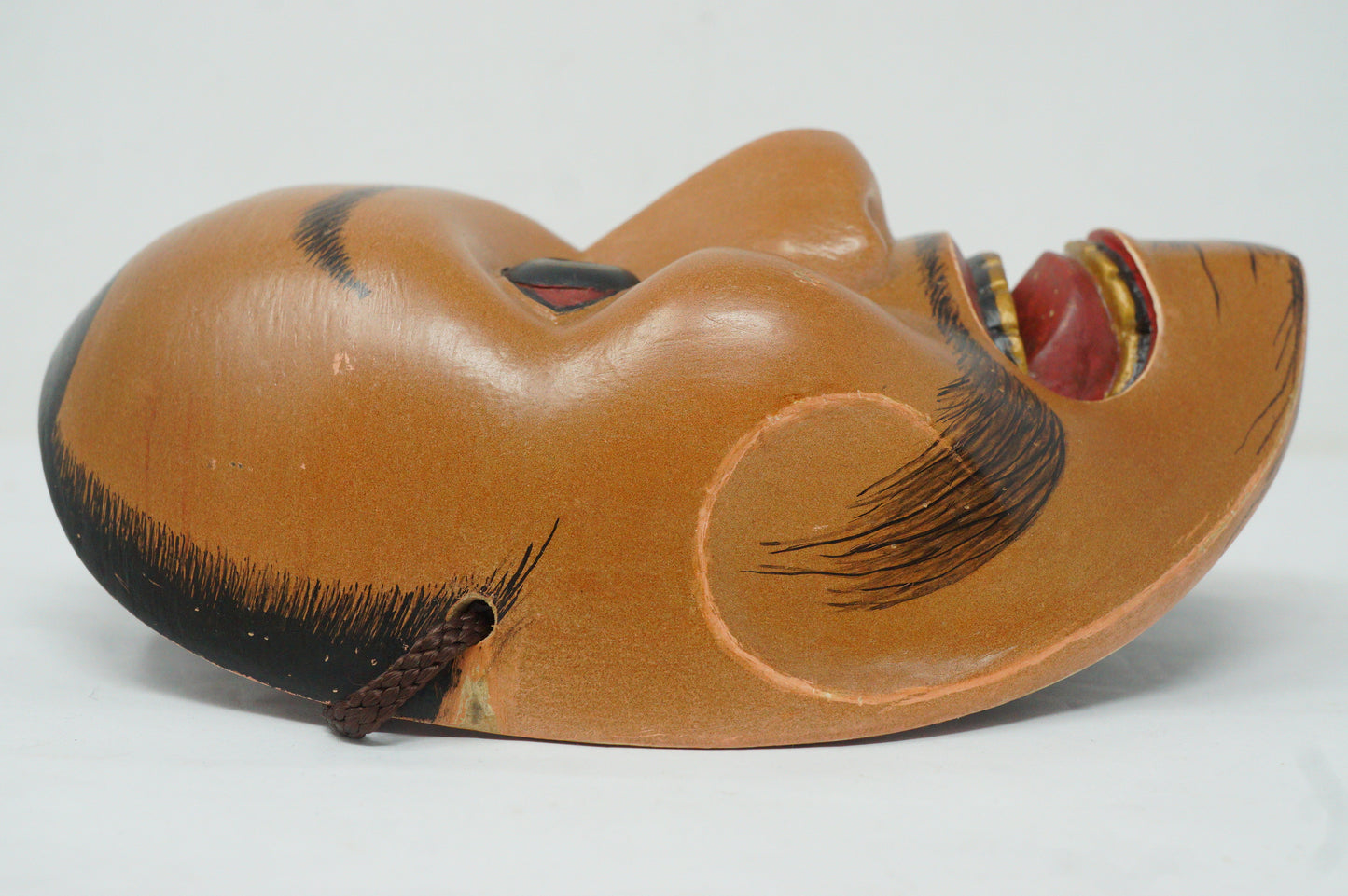 Japanese Ko-Tobide Noh Theater Wooden Mask Signed Piece in Silk Bag from Japan 0425F31