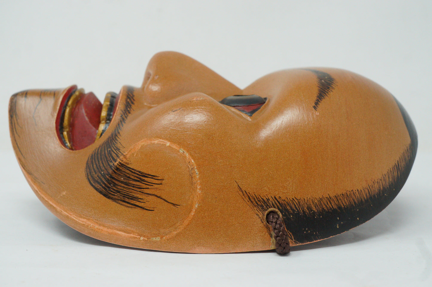 Japanese Ko-Tobide Noh Theater Wooden Mask Signed Piece in Silk Bag from Japan 0425F31