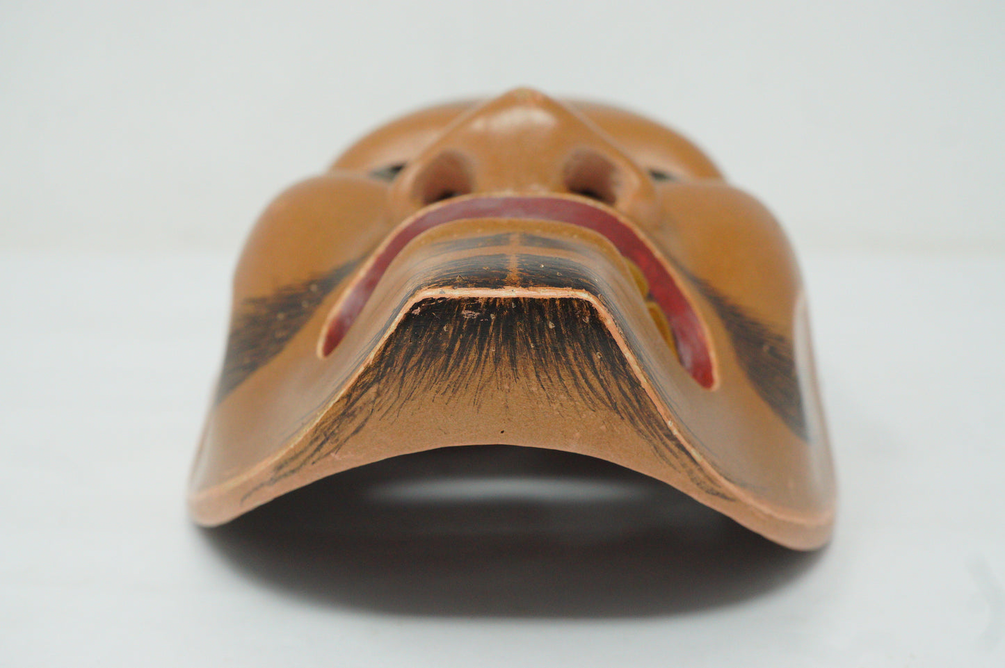 Japanese Ko-Tobide Noh Theater Wooden Mask Signed Piece in Silk Bag from Japan 0425F31
