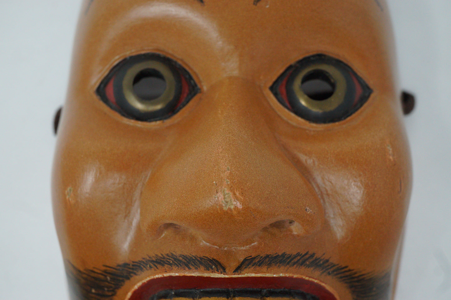 Japanese Ko-Tobide Noh Theater Wooden Mask Signed Piece in Silk Bag from Japan 0425F31
