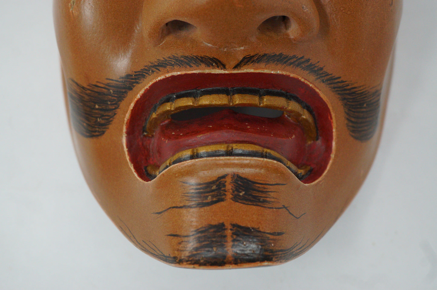 Japanese Ko-Tobide Noh Theater Wooden Mask Signed Piece in Silk Bag from Japan 0425F31