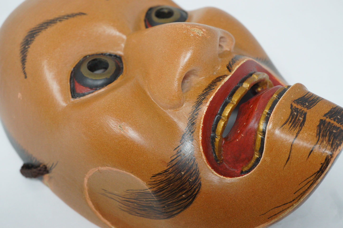 Japanese Ko-Tobide Noh Theater Wooden Mask Signed Piece in Silk Bag from Japan 0425F31