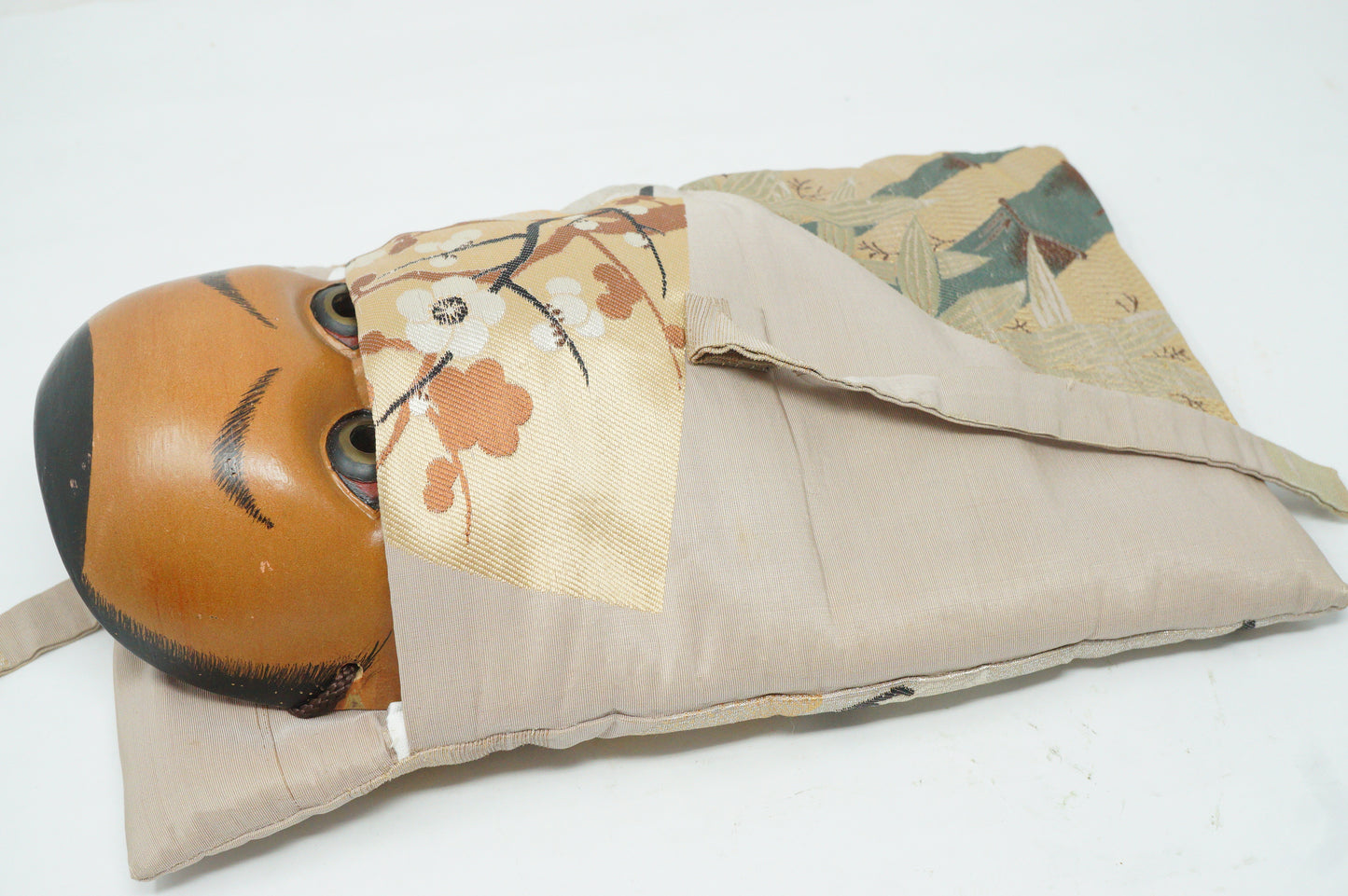 Japanese Ko-Tobide Noh Theater Wooden Mask Signed Piece in Silk Bag from Japan 0425F31