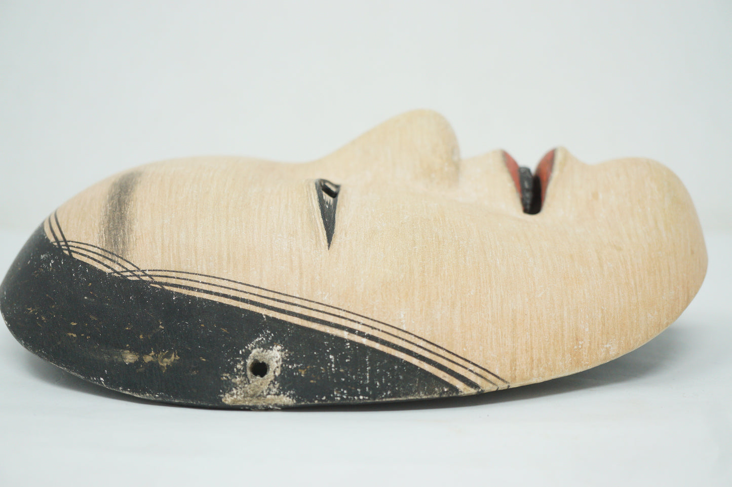 Japanese Fukai Woman's Noh Theater Wooden Mask in Silk Bag Original from Japan 0425F33