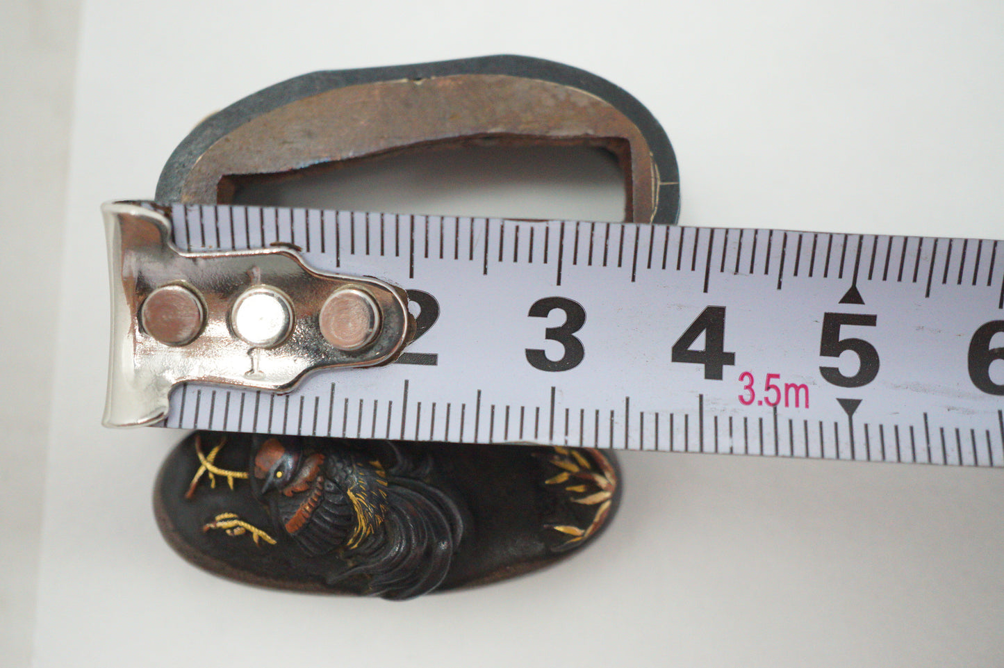 Japanese Kashira & Fuchi Sword Parts Set Rooster & Crane Design with Gold Inlays 0706D4