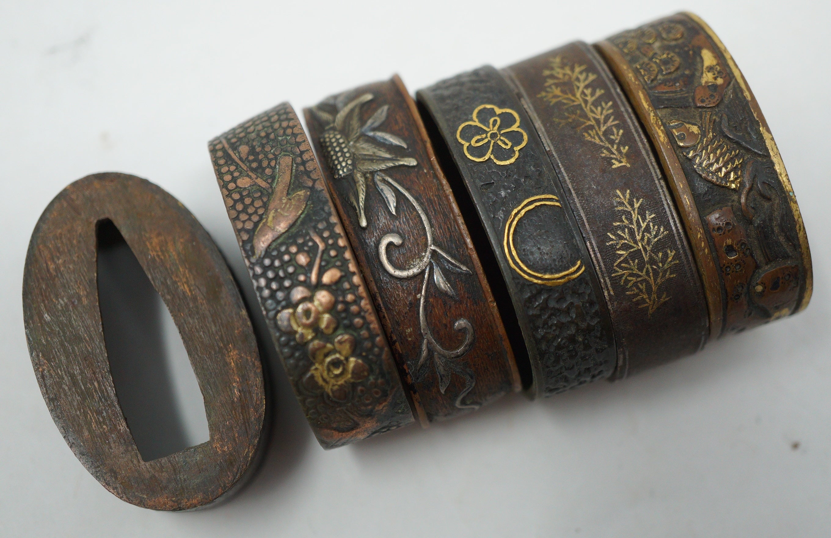 日本 Fuchi 剑领系列 x6 收藏品 日本古董原件 0212F6