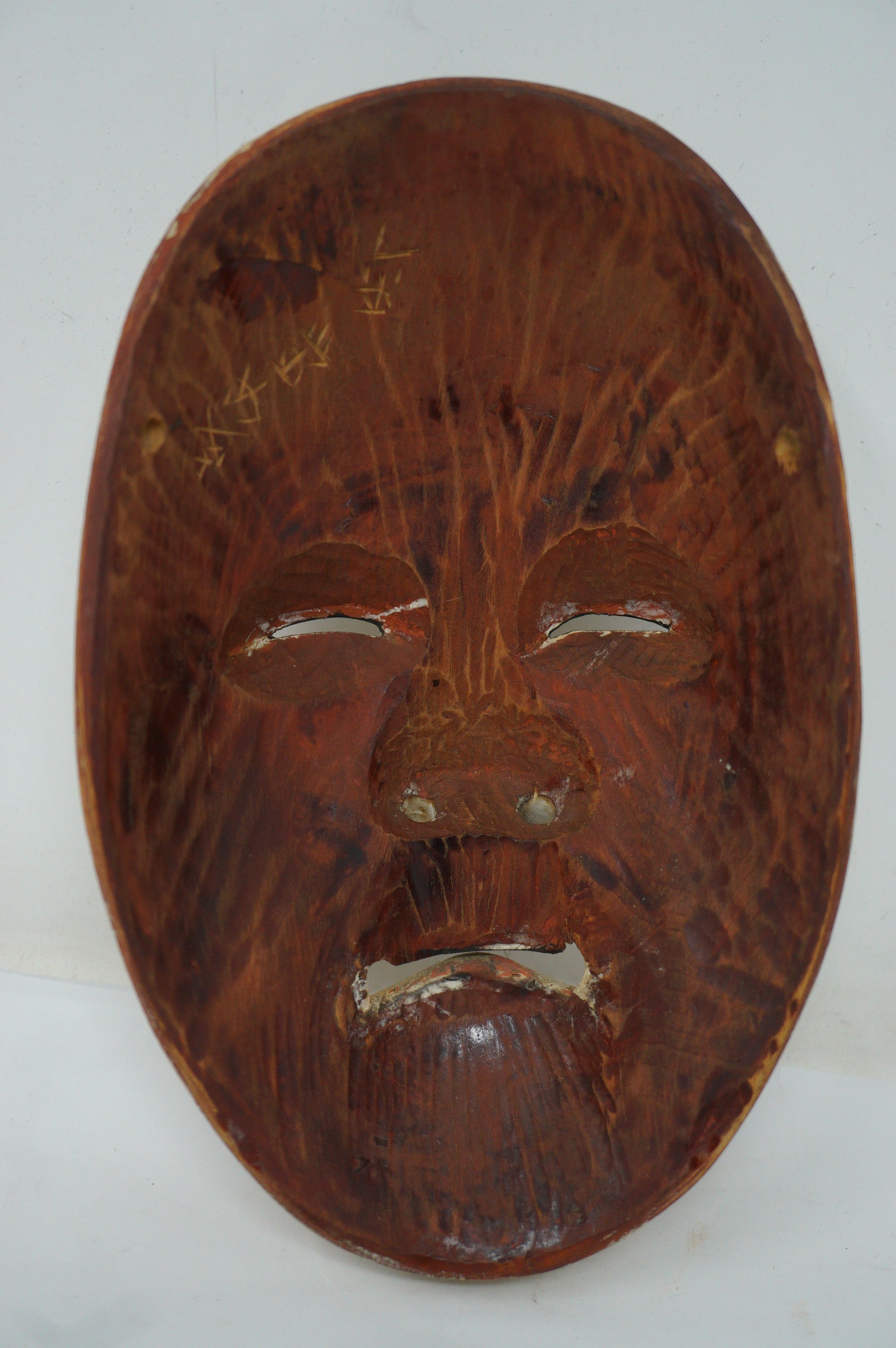 Japanese Meiji Era Noh-Theater Wooden Mask in Obaa-san Style Original from Japan 0331F6