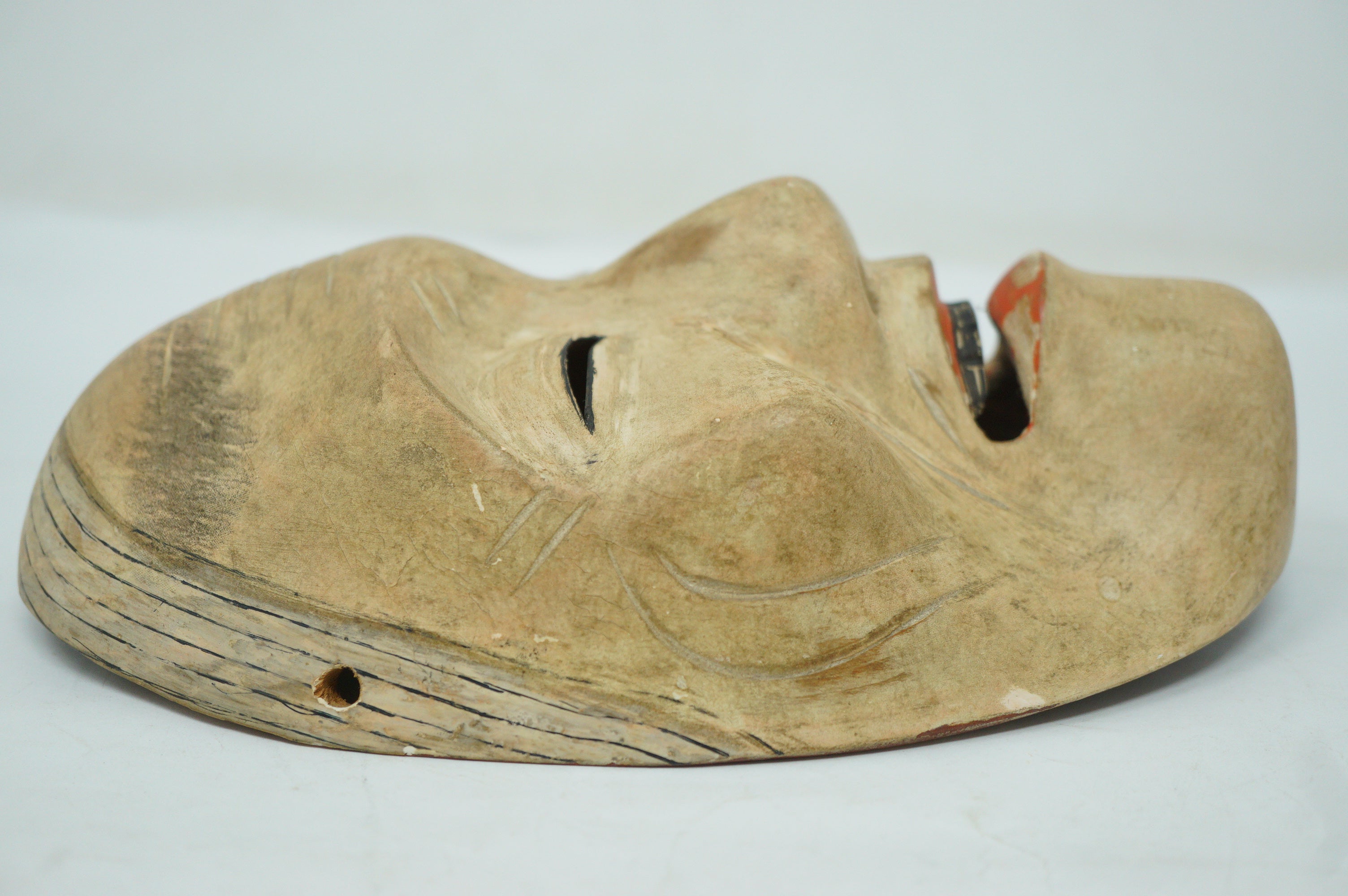Japanese Meiji Era Noh-Theater Wooden Mask in Obaa-san Style Original from Japan 0331F6