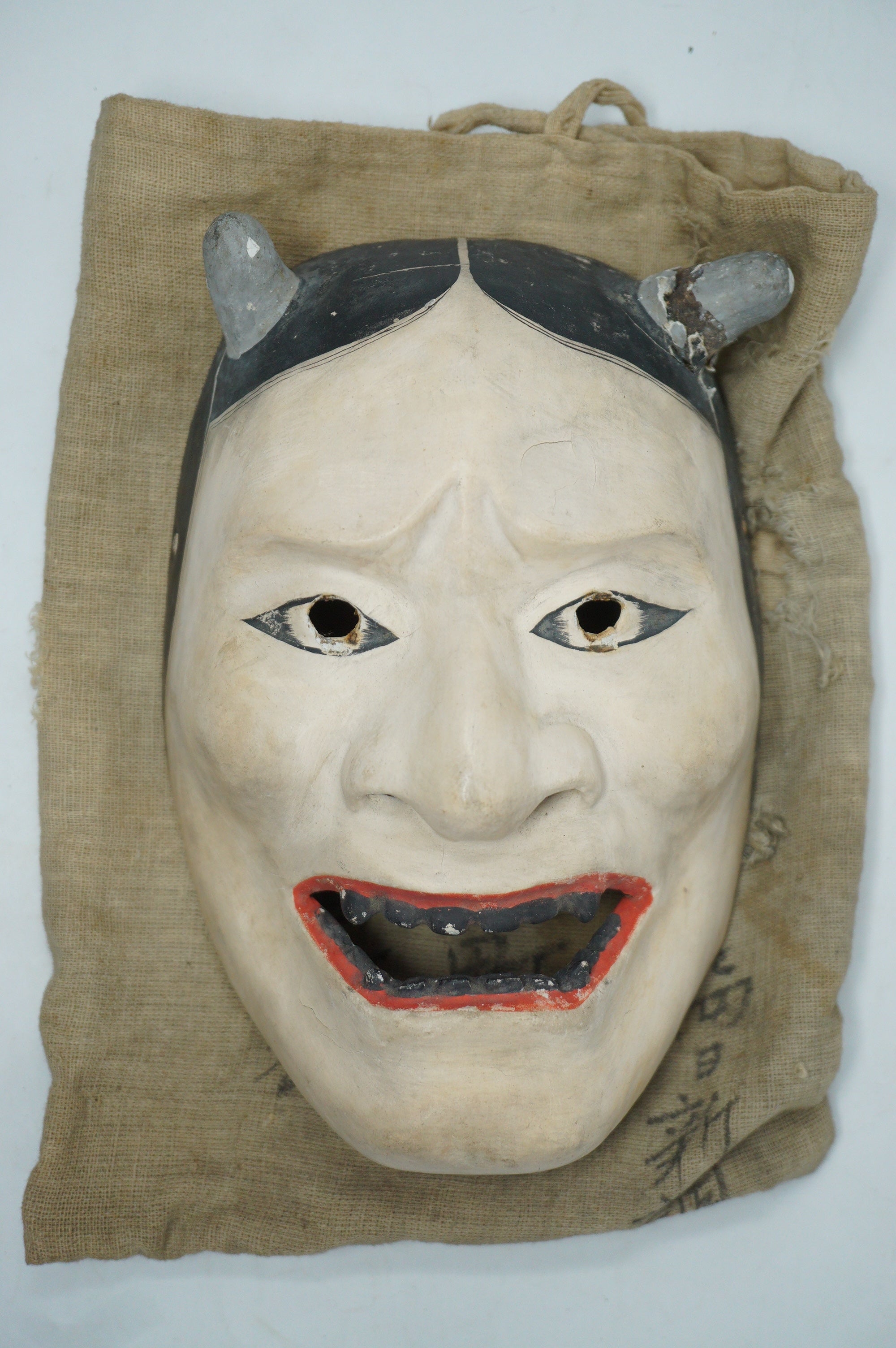 Japanese Meiji Era Noh-Theater Wooden Mask in Namanari Demon Style Original from Japan 0331F9