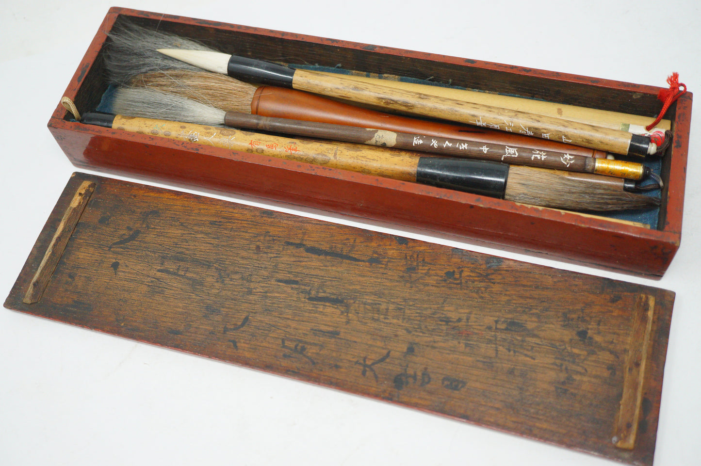 Japanese Fude Calligraphy Brush Collection in Vintage wooden Box 0621D9