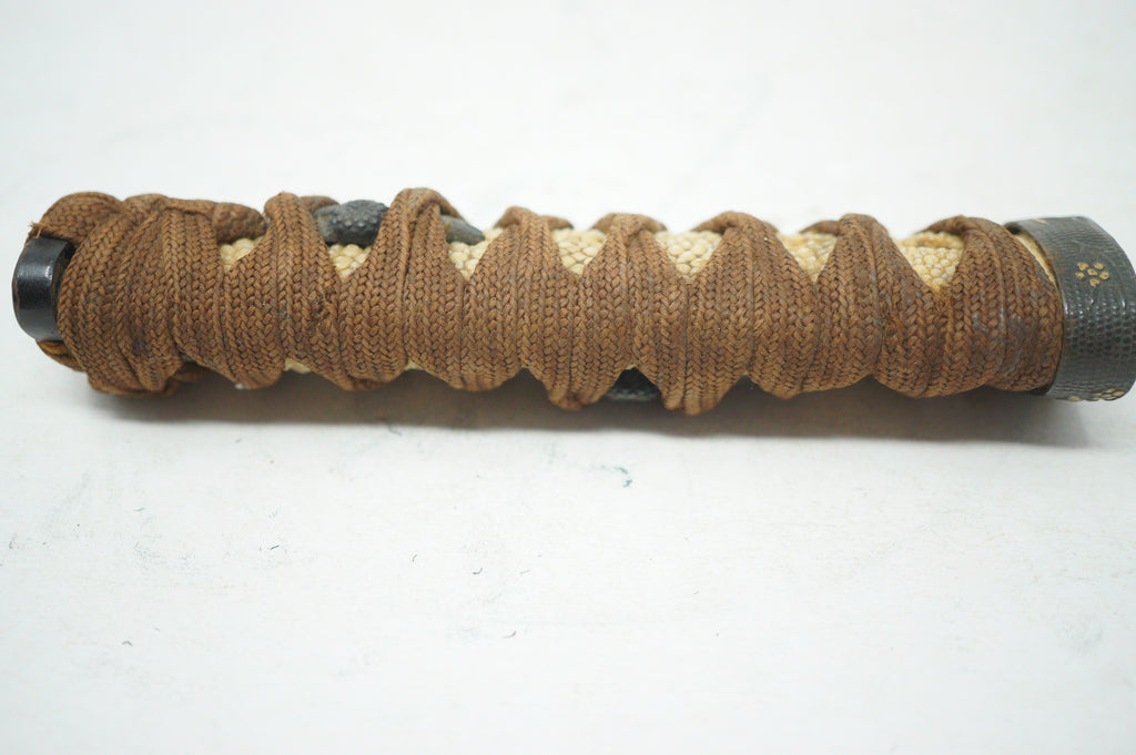 Antique Edo Period Japanese Wakizashi Tsuka • Floral & Arrow Gold Inlay Fuchi • Naturalistic Menuki Sword Handle 0623G10
