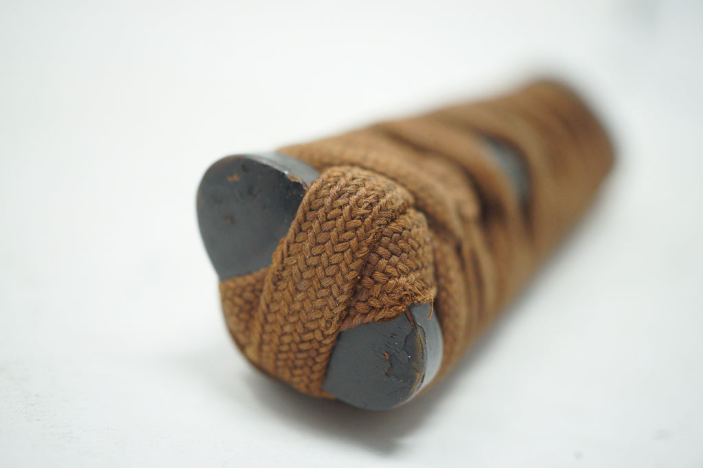 Antique Edo Period Japanese Wakizashi Tsuka • Floral & Arrow Gold Inlay Fuchi • Naturalistic Menuki Sword Handle 0623G10