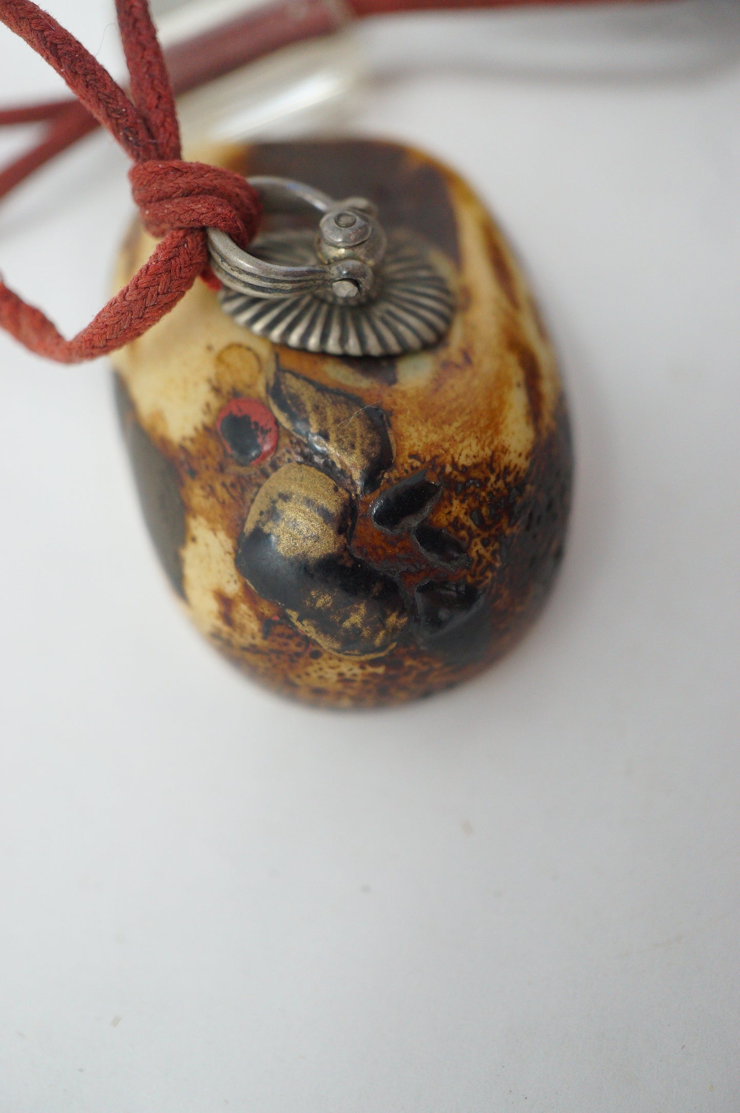 Antique Inro Netsuke & Ojime "Bonsai Tengu Demon & Boy" Design with Maki-e from Japan 0204F10