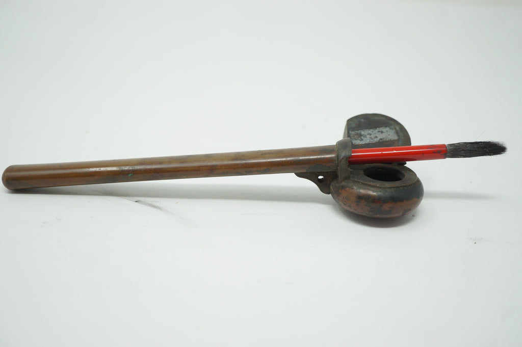 Japanese Portable Calligraphy Ink Container Antique Yatate made of Copper incl. Brush 0930F10