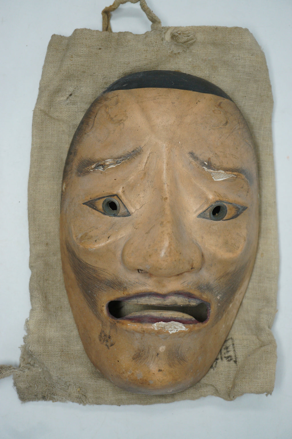 日本明治时代能剧男式木制面具，日本原装 0331F10