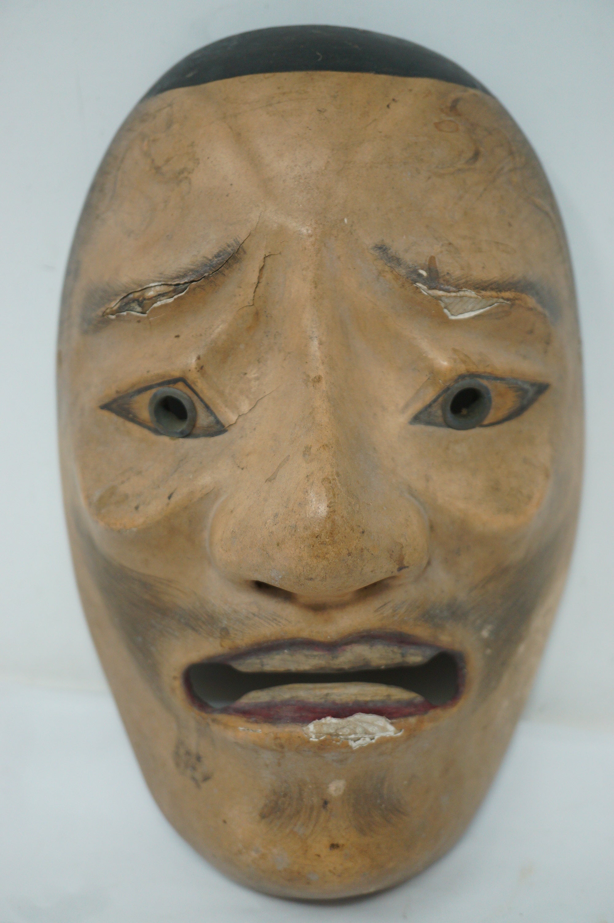 日本明治时代能剧男式木制面具，日本原装 0331F10