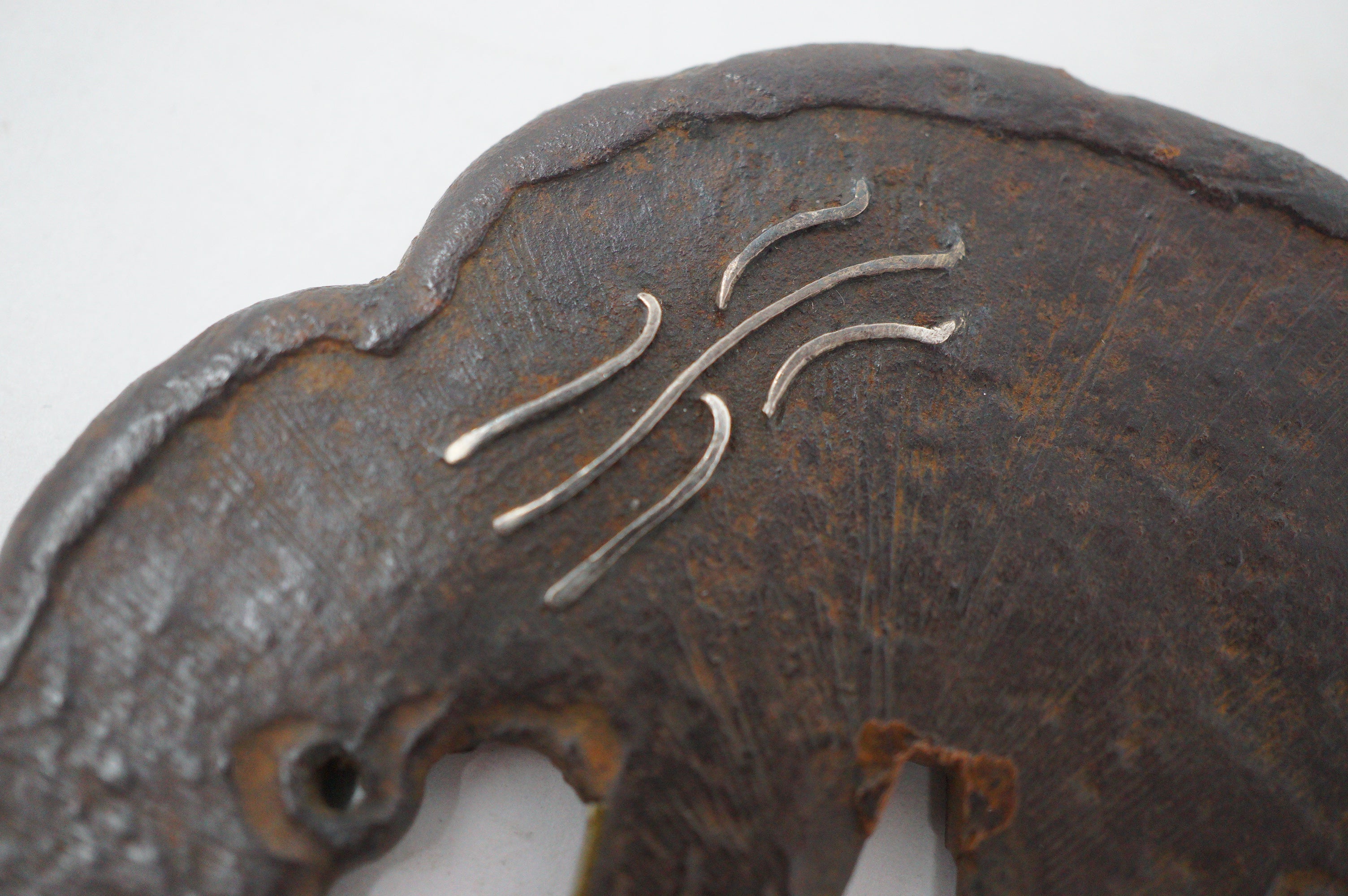 Japanese Iron Tsuba Guard for Katana Swords with Silver Inlays & Signed 1127F10