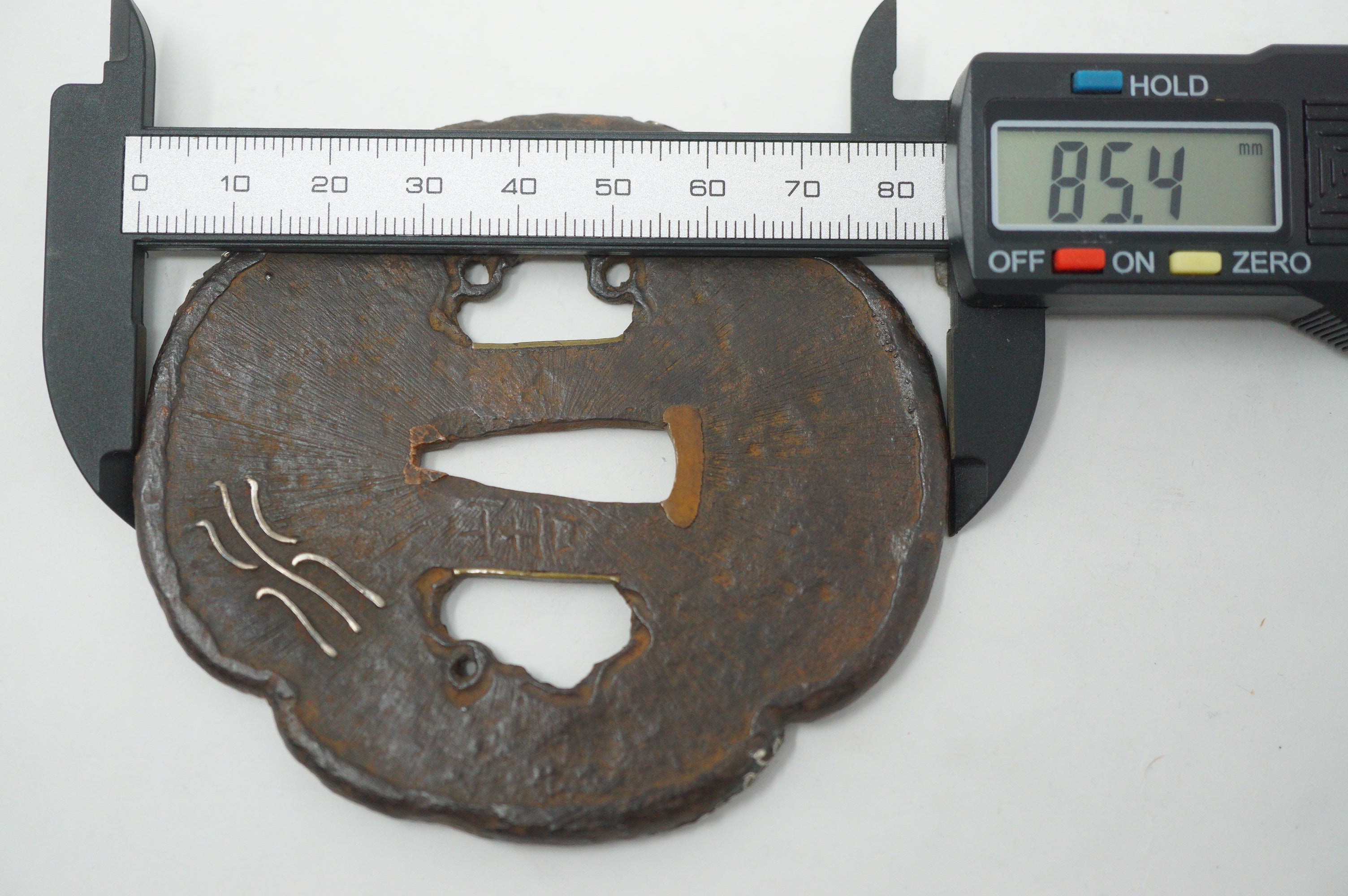 Japanese Iron Tsuba Guard for Katana Swords with Silver Inlays & Signed 1127F10