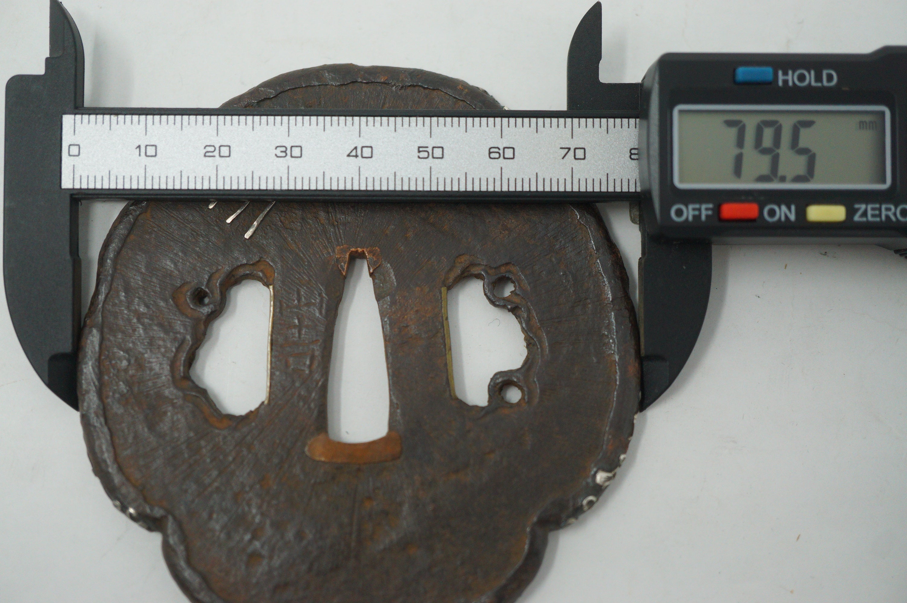 Japanese Iron Tsuba Guard for Katana Swords with Silver Inlays & Signed 1127F10