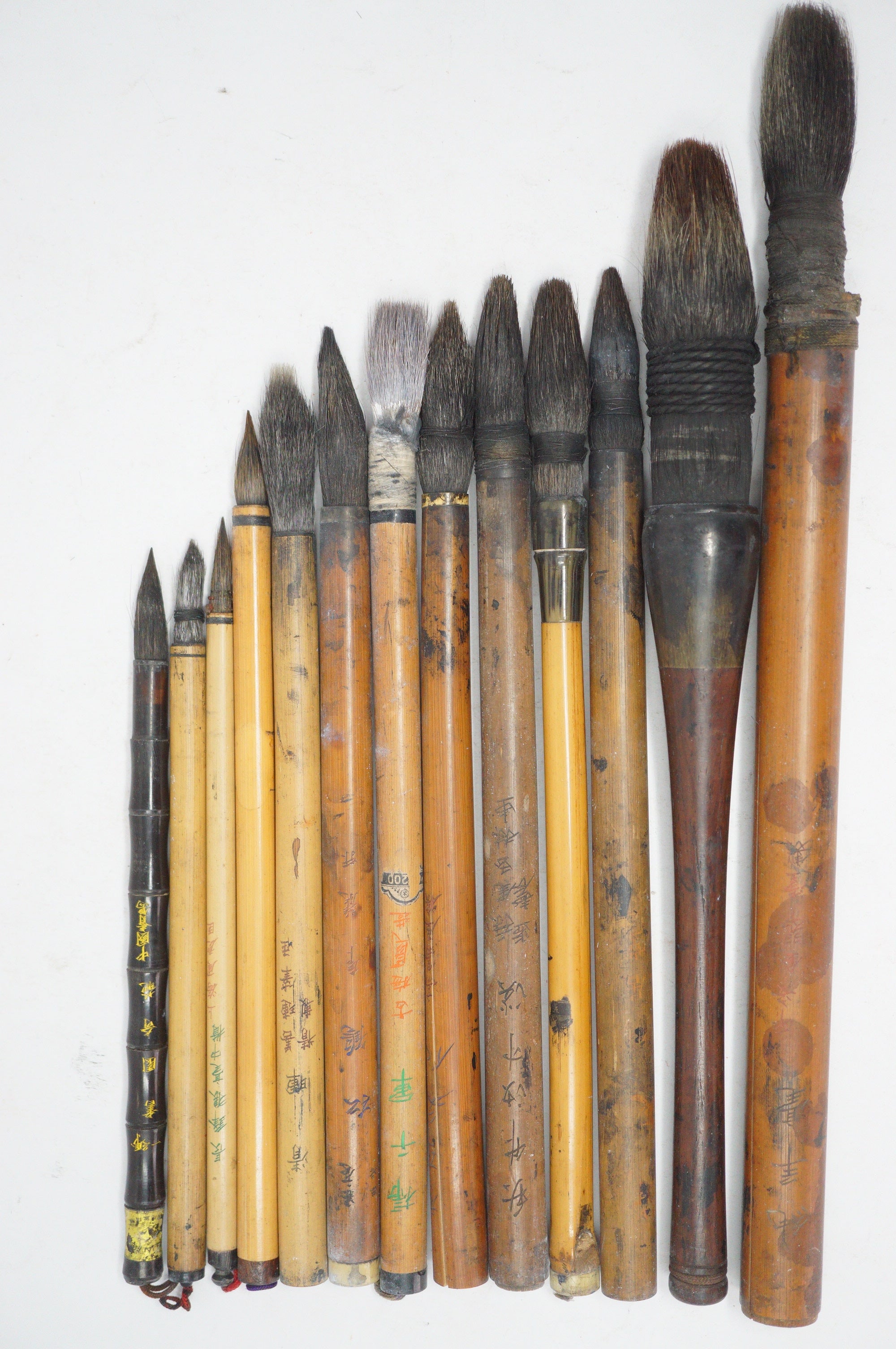 Japanese Vintage Calligraphy Brush Collection 13 Original Bamboo Fude from Japan 1012D10