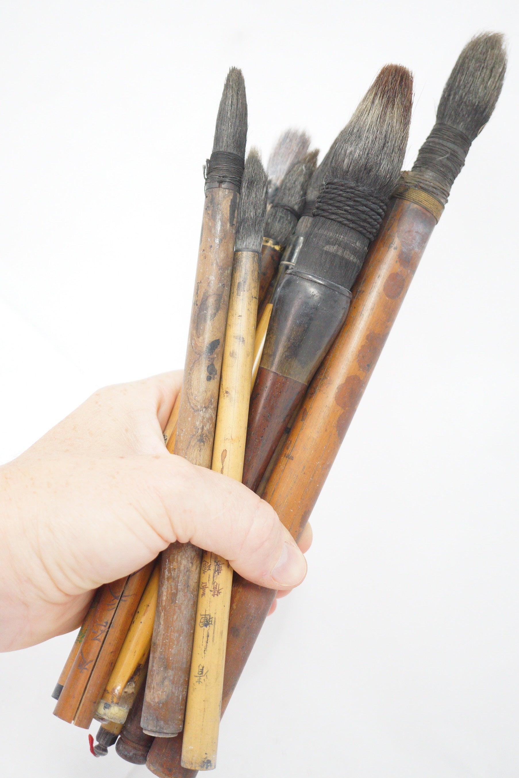 Japanese Vintage Calligraphy Brush Collection 13 Original Bamboo Fude from Japan 1012D10