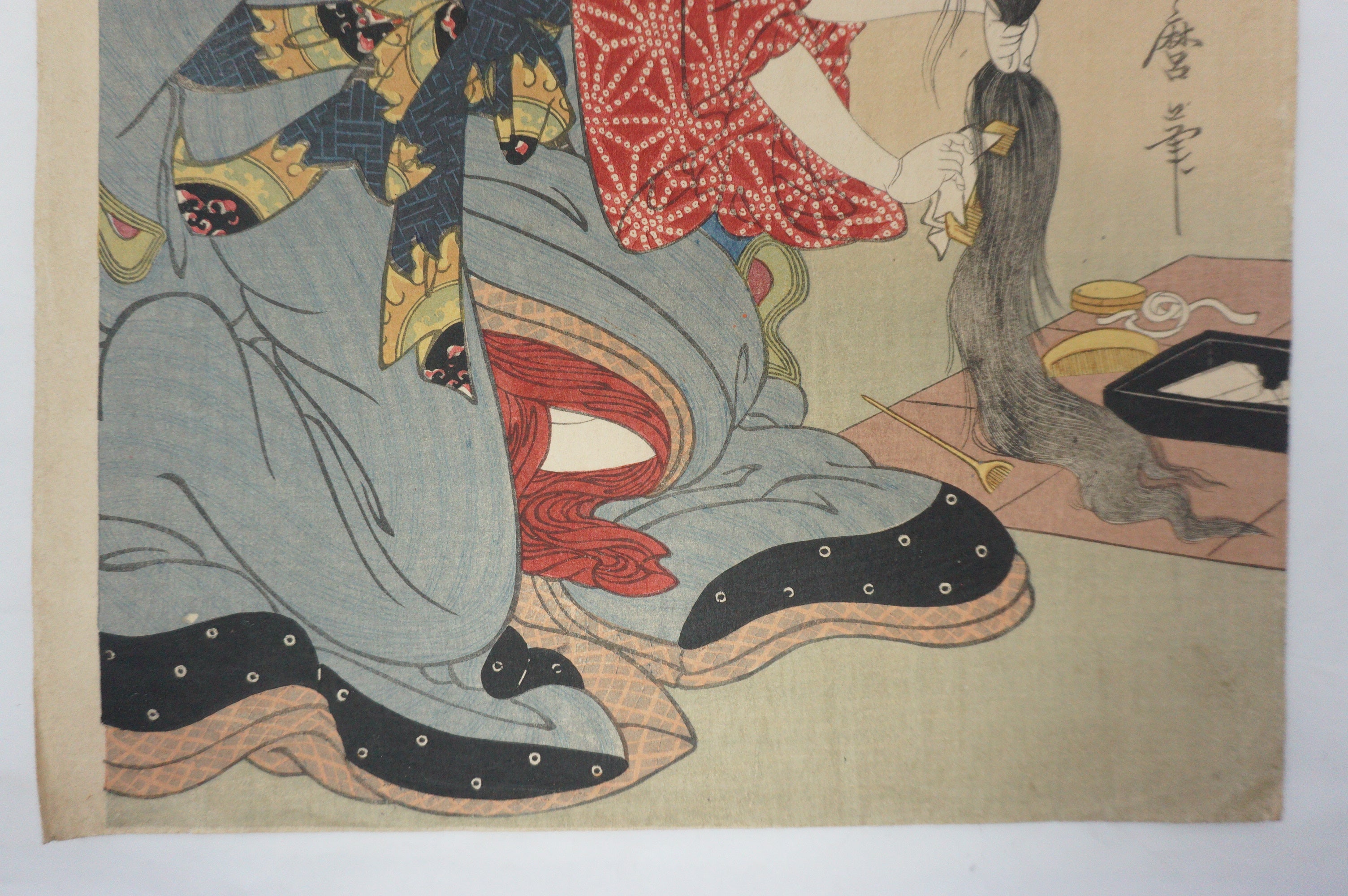 Japanese Woodblock Print Recarved Edition by Kitagawa Utamaro - Geisha Combing Hair 1105D10