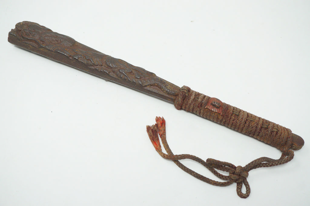 Antique Japanese Jute Iron Stick Edo Period Unique Tiger-Dragon Design Original from Japan 0331G10