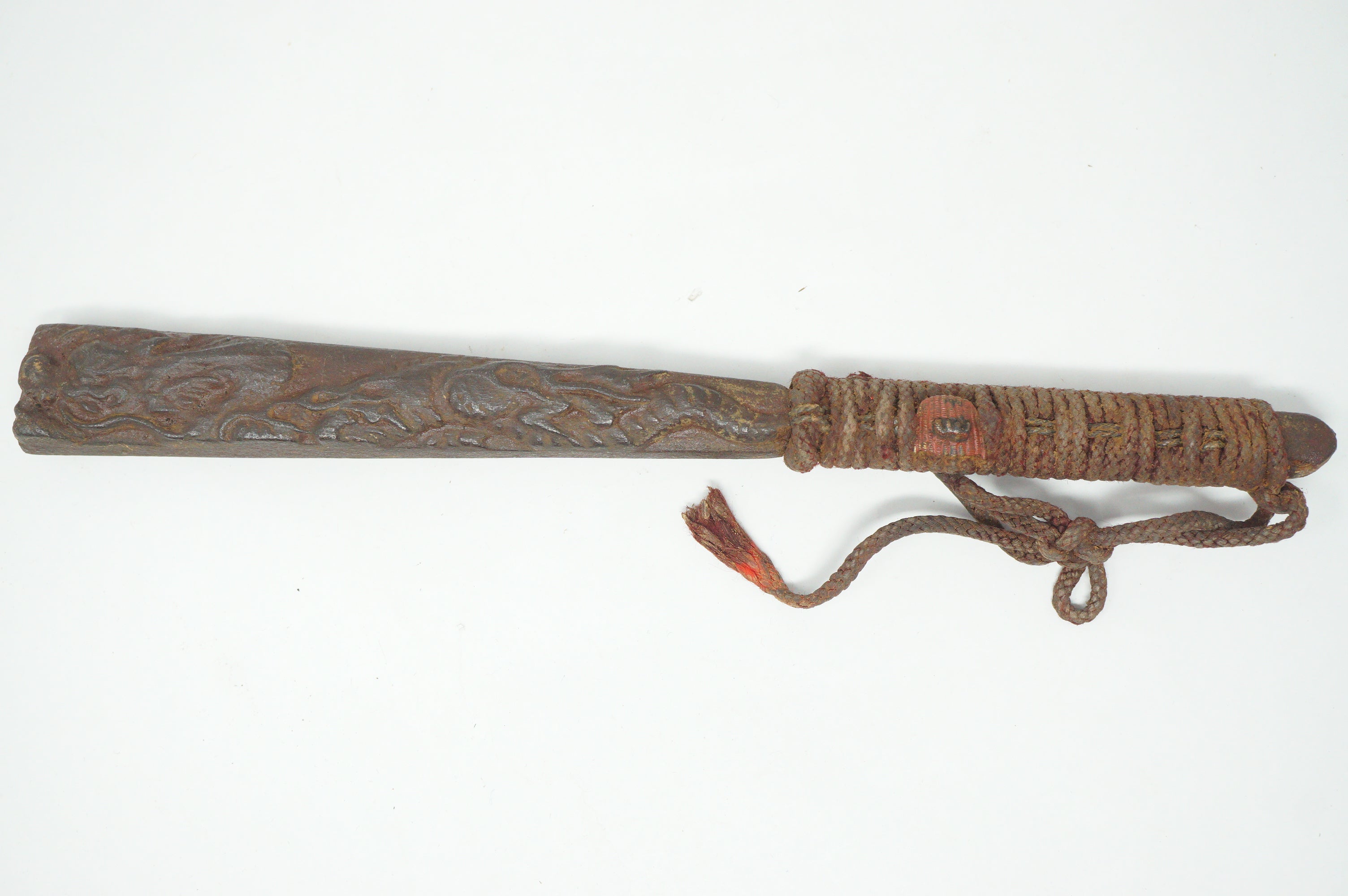 Antique Japanese Jute Iron Stick Edo Period Unique Tiger-Dragon Design Original from Japan 0331G10