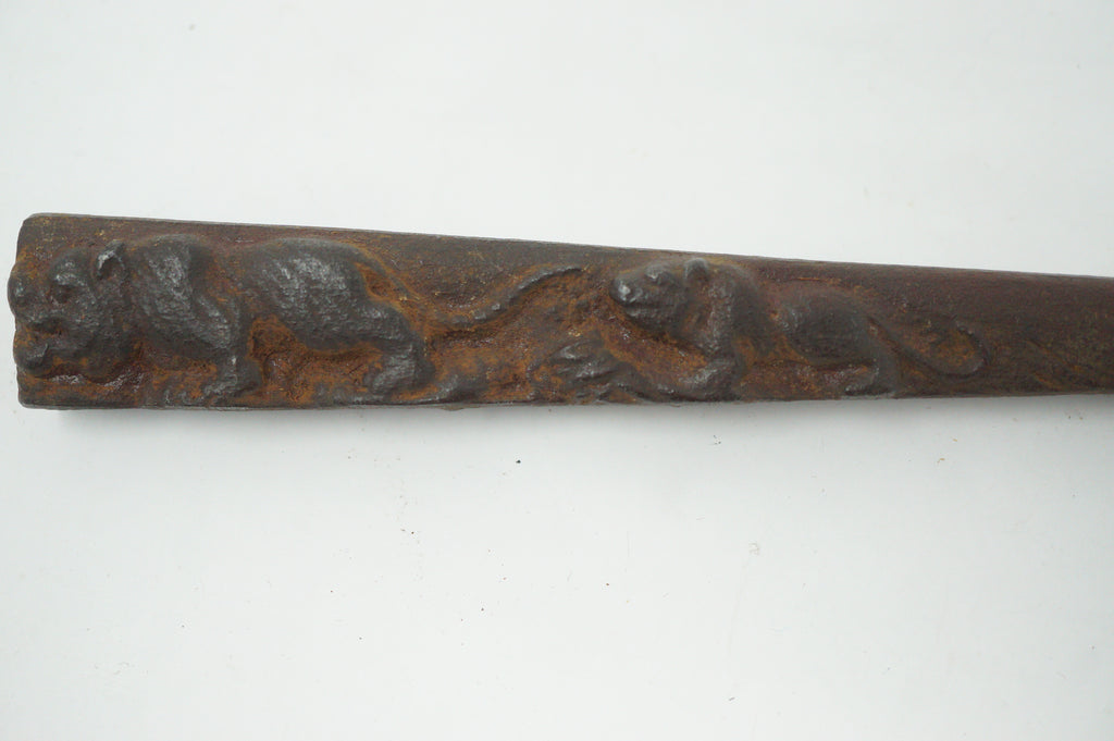 Antique Japanese Jute Iron Stick Edo Period Unique Tiger-Dragon Design Original from Japan 0331G10