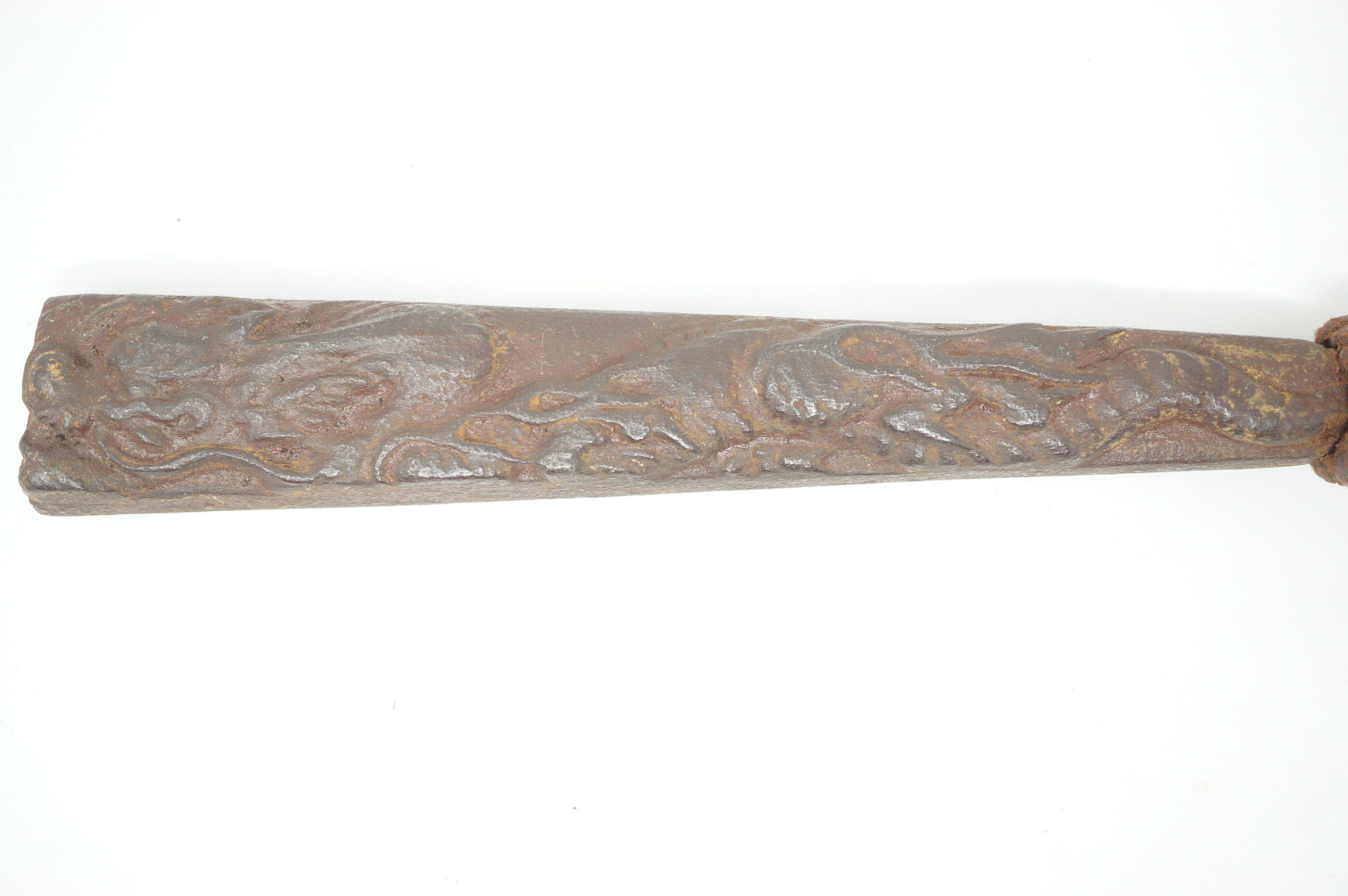 Antique Japanese Jute Iron Stick Edo Period Unique Tiger-Dragon Design Original from Japan 0331G10